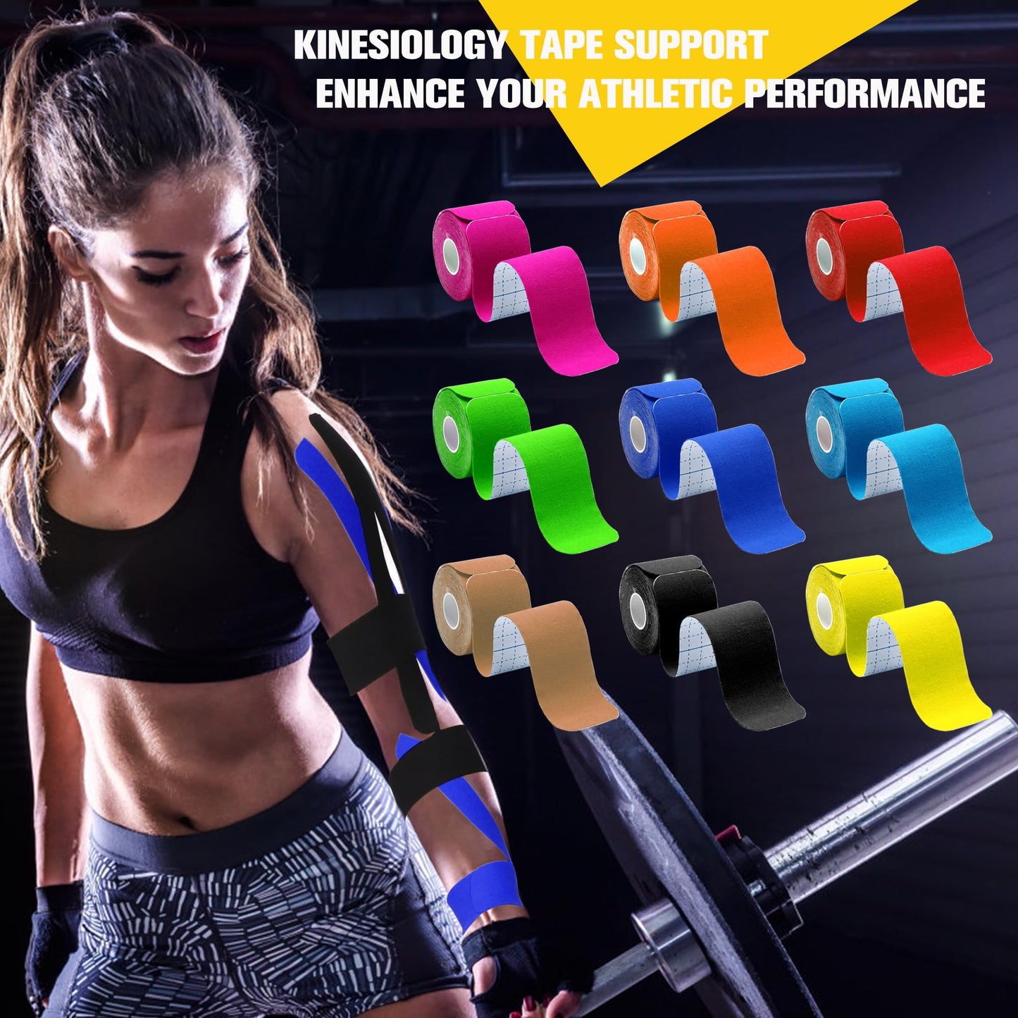 Kinesiology Tape Precut 2 Rolls Pack, Athletic Tape for Muscle Joints Support, 40 Strips for Knee Ankle Shoulder Back, Latex Free and Water Resistant, Orange