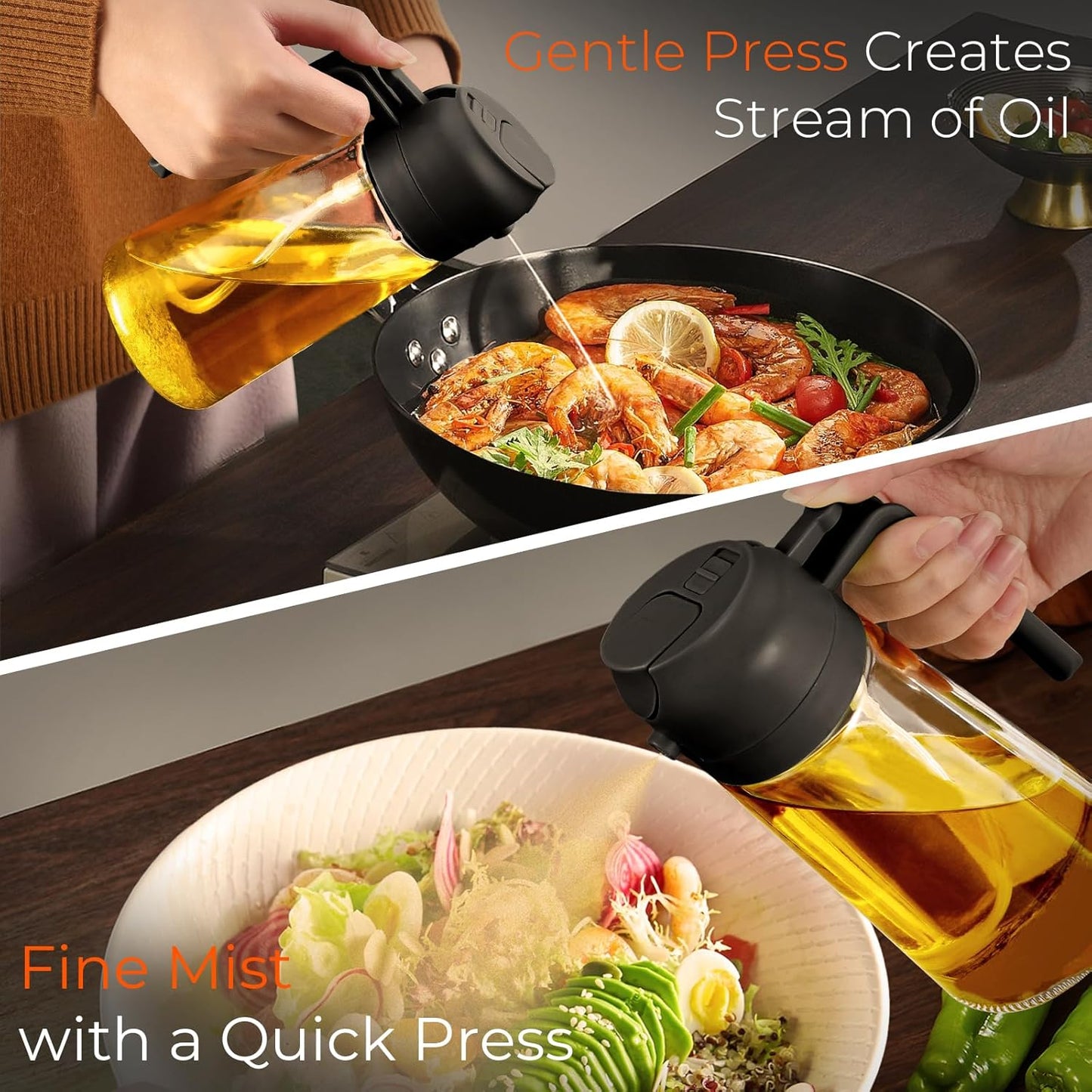 YARRAMATE Glass Olive Oil Sprayer Set - 4Pcs 16oz with Stickers, Non-Slip Mats & Cleaning Brush | Perfect Kitchen Gift