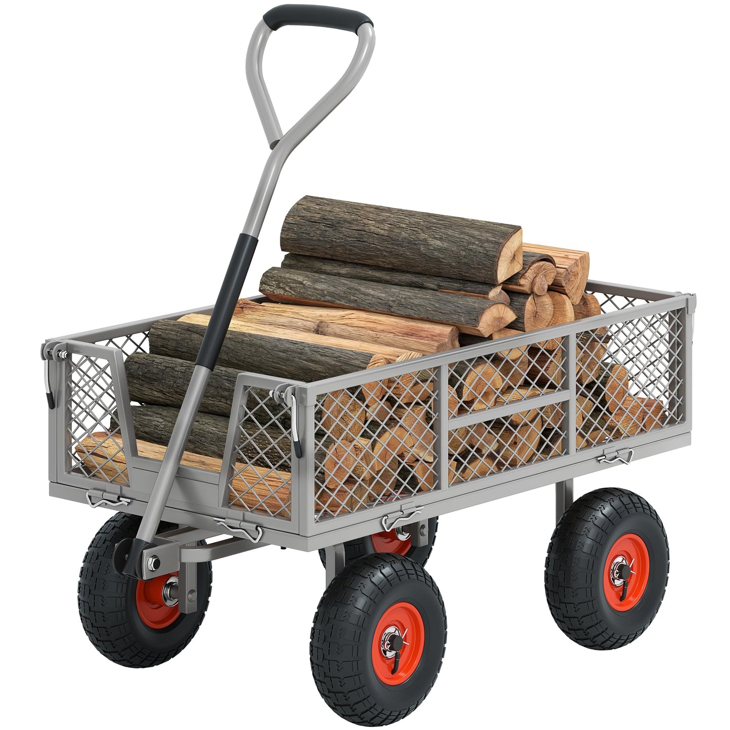 Autodaya Heavy Duty 900 lbs Capacity Garden Cart Wagon with 10" Pneumatic Tires & Removable Mesh Sides - 180° Rotating Handle, 4 Cu.Ft Utility Wagon for Yard, Garden, Hauling, All Terrain Outdoor Use