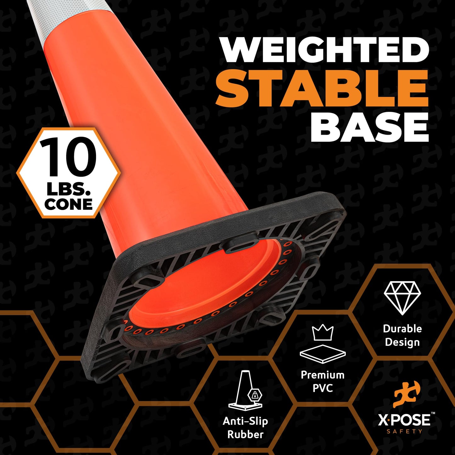 Xpose Safety 36 Inch Orange Slim Line Traffic Cones with 6" & 4" Collars, 4 Pack Multipurpose PVC Plastic Safety Cone for Parking, Soccer, Caution, Kids and Construction - DOT Approved
