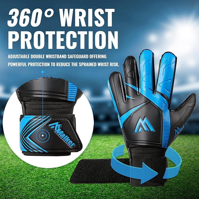 Malker Goalkeeper Gloves Soccer Goalie Gloves with Strong Grips Palms Anti-Slip Latex Breathable Football Gloves for Kids Youth Adult