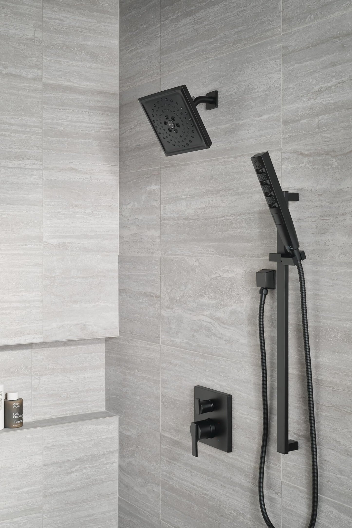 DELTA FAUCET T24867-BL Angular Modern Monitor 14 Series Valve 3-Setting Integrated Shower Trim with Diverter, Matte Black