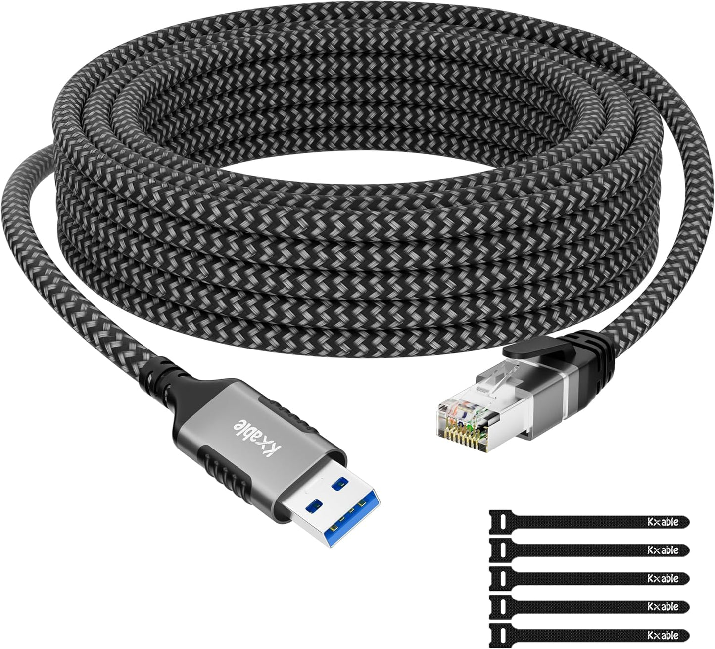 10 3.0 RJ45 5 USB to Ethernet Cable FT, USB A Male to Male Cord, Directly Connected, Aluminum Portable Gigabit LAN