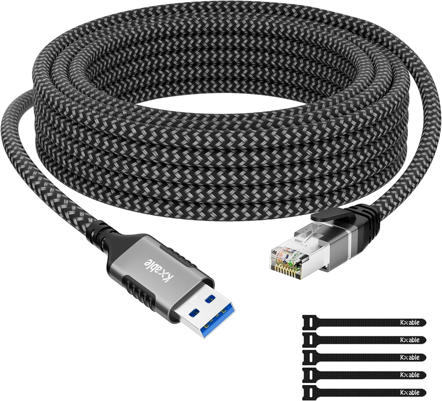 25 3.0 RJ45 5 USB to Ethernet Cable FT, USB A Male to Male Cord, Directly Connected, Aluminum Portable Gigabit LAN