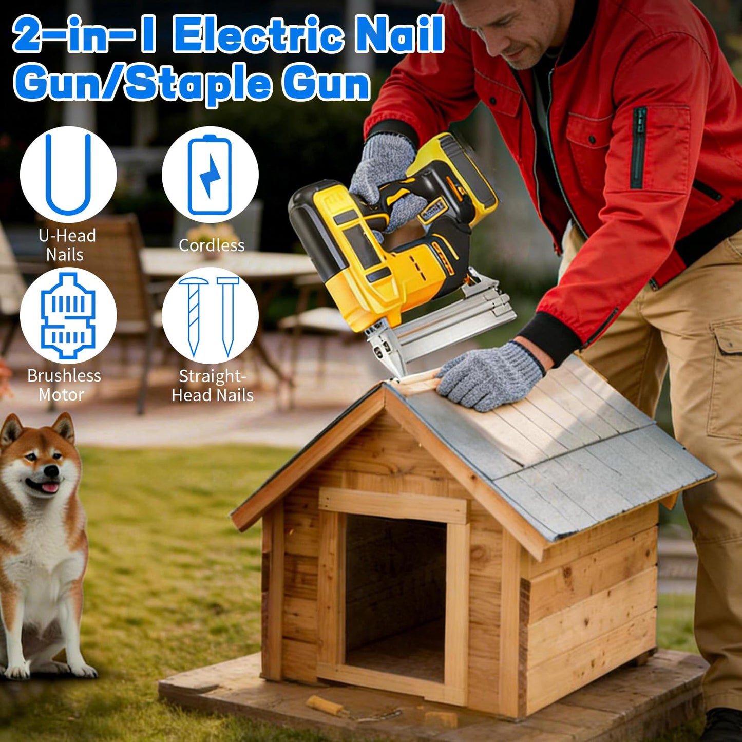 18 Gauge Cordless Brad Nailer & Staple Gun for Dewalt 20V MAX Battery, 2-in-1 Battery Powered Electric Nail Gun with 1000 Nails for Woodworking, DIY, Framing & Home Improvement (No Battery)