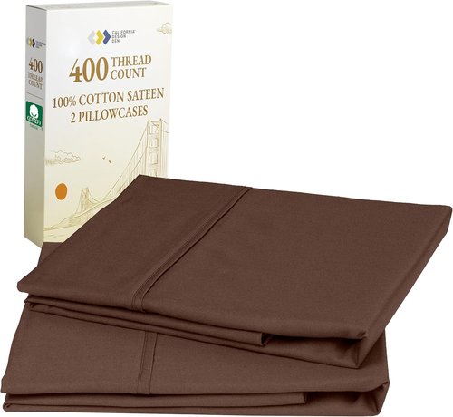 California Design Den Pillowcase Set - Soft 400 Thread Count Sateen, 100% Cotton, Set of 2, Espresso Brown