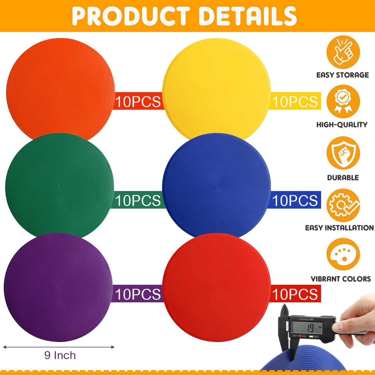 Vinsot 60 9 Inch Poly Vinyl Spot Markers TPE Floor Spot Dots Non Slip Flat Field Cones Poly Dots Agility Markers for Gym Floor Exercise Dance Speed Agility Training