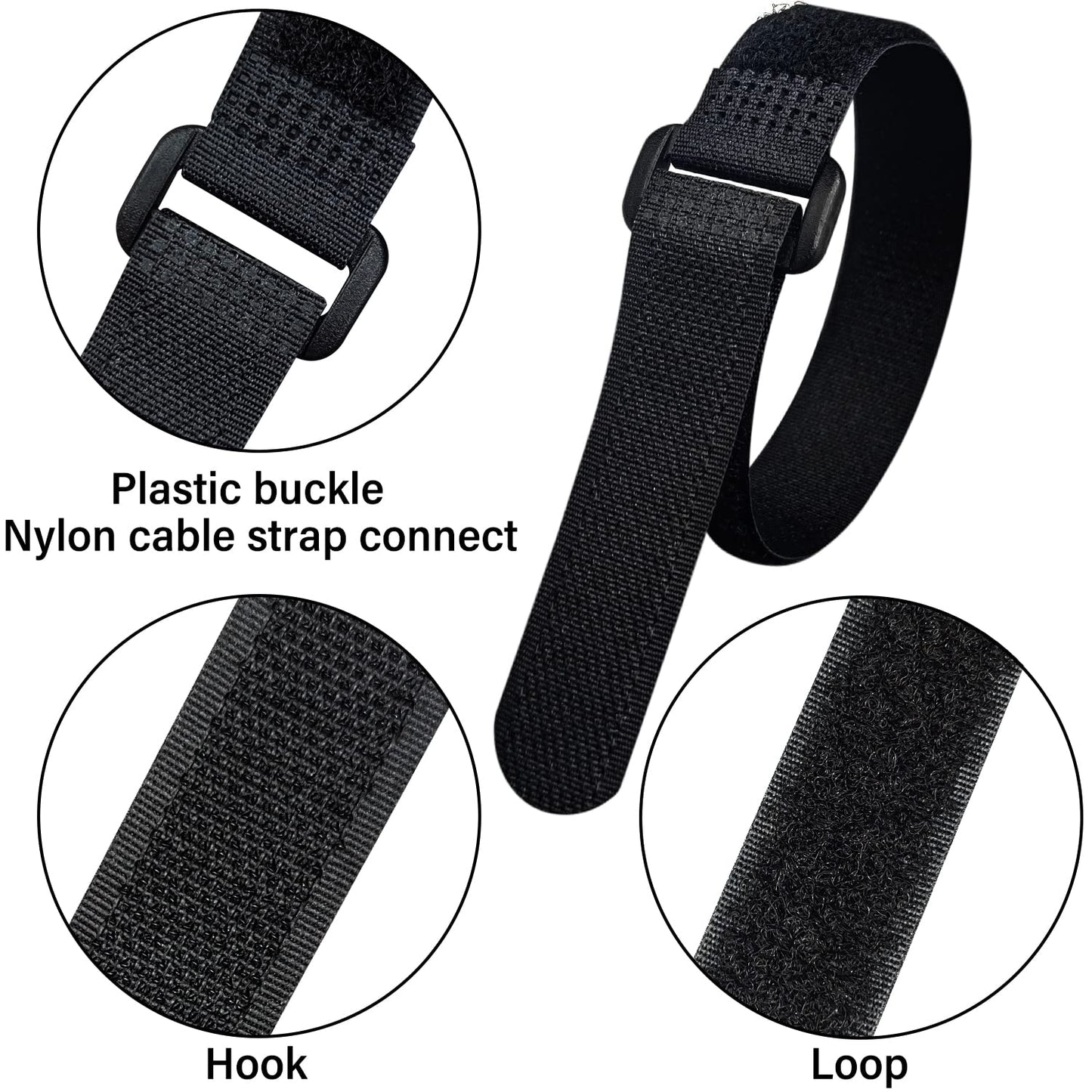40pcs Reusable Cable Ties - 4 Sizes (6/8/10/12 Inch) - Hook and Loop Cinch Straps for Wire Management - Heavy Duty Cord Organizer & Wire Ties for Electronics, PC, Home & Office