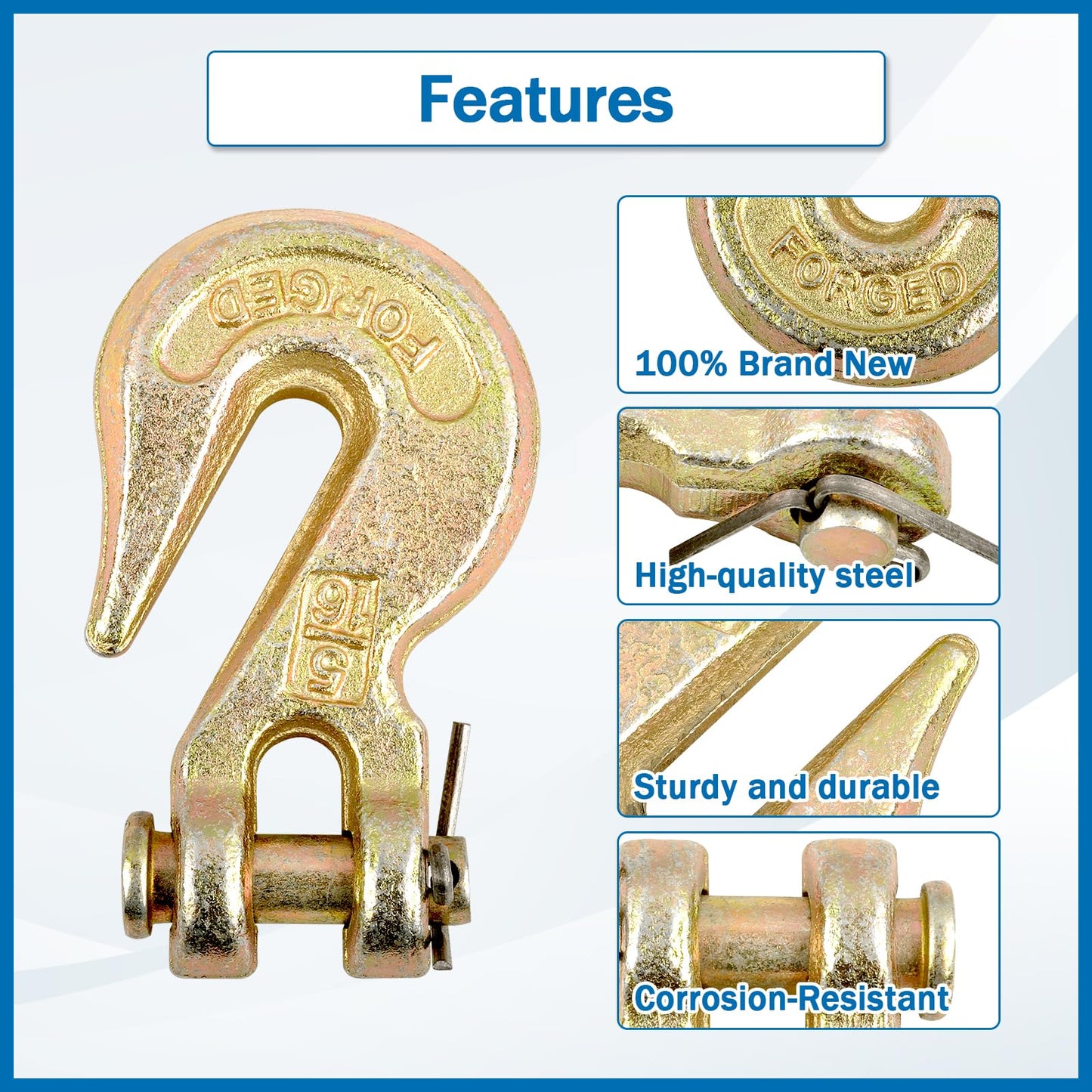 TBAPFS 2Pcs 5/16 Inch Clevis Grab Hooks Grade 70 Chain Hook 5400 Lbs Working Load Limit for Trailer Truck Transport