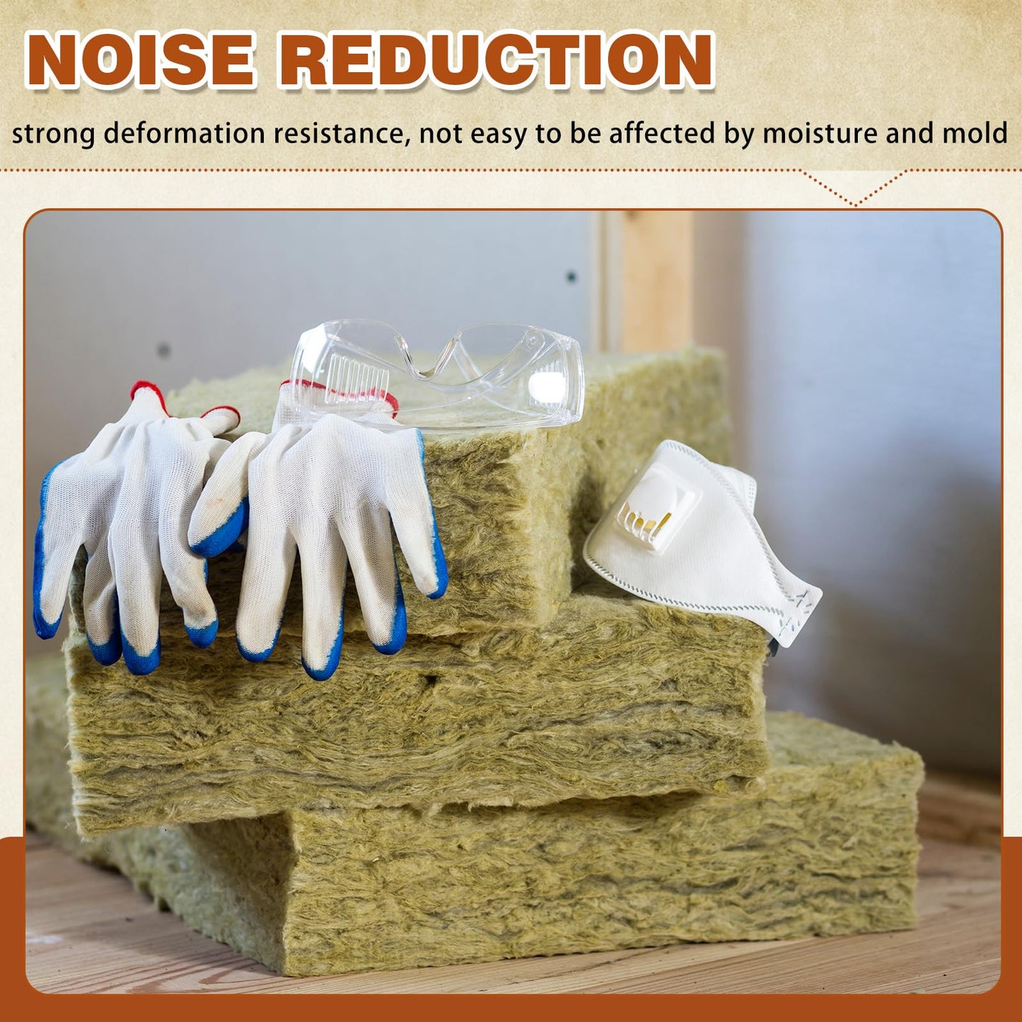 GlikCeil Mineral Wool Insulation Board Rigid Acoustic High Temperature Insulation Board, 24 x 24 x 1.6 Inch, Yellow(8 Pcs)