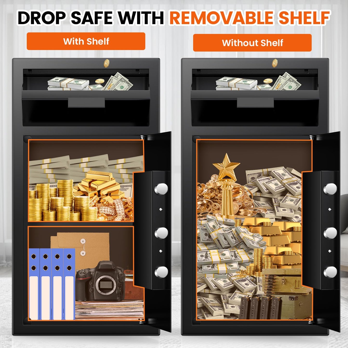 7.5 Cuft Large Commercial Drop Safe for Business, Anti-theft Depository Safe Box with Drop Slot, Digital Keypad, Spare Key and Removable Shelf, Heavy-duty Cash Drop Box Safe for Bars Office Retail