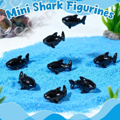 Exasinine Miniature Shark Figurines - 30 Pcs Resin DIY Accessories for Fish Tanks & Fairy Gardens (Black)