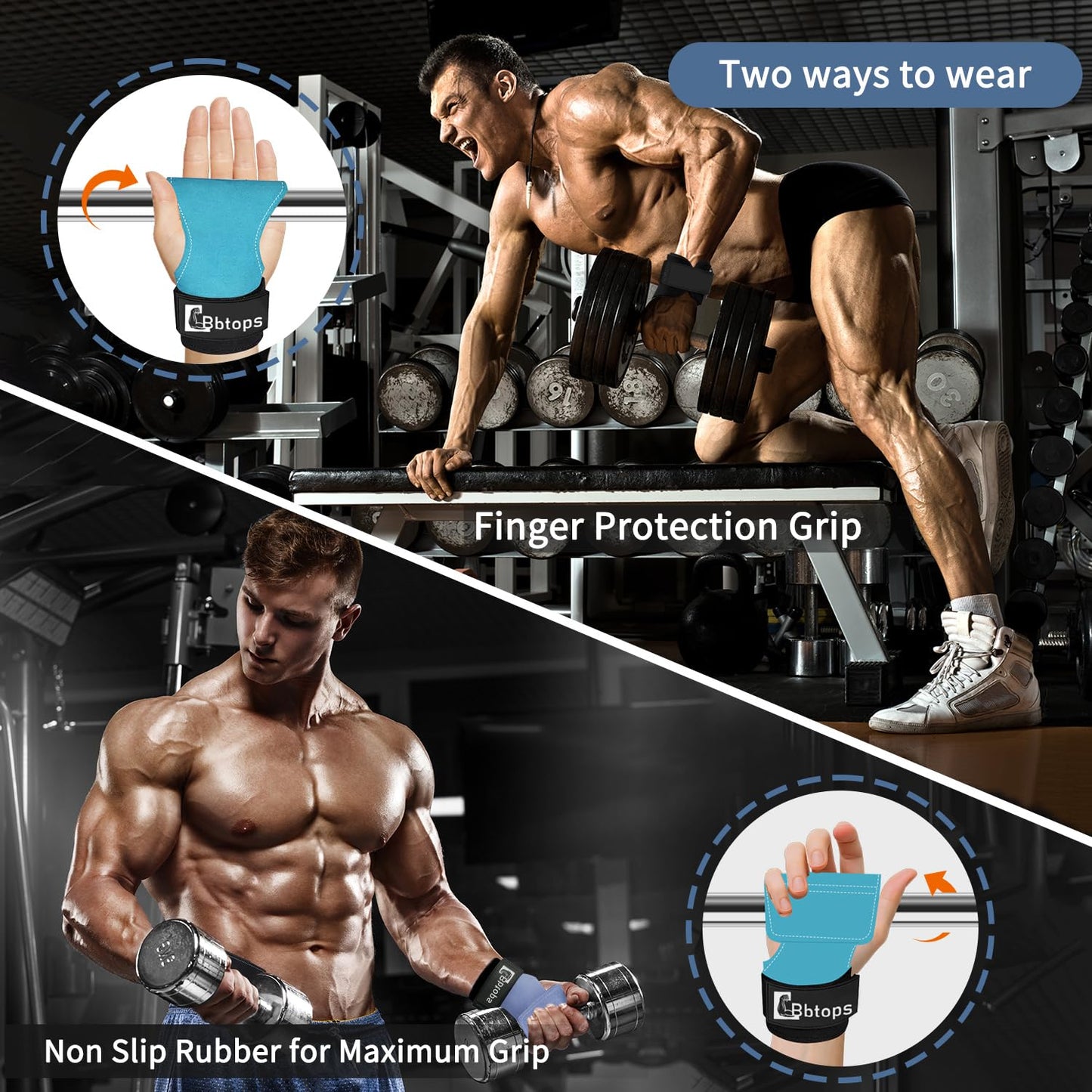 Weight Lifting Wrist Strap, Double-Layer Leather Wrist Straps for Gym Strength Training Weightlifting,Deadlift and Powerlifting, Enhance Grip Strength Neoprene Padding Gym Workout Lifting Straps for Men & Women (Pair) blue