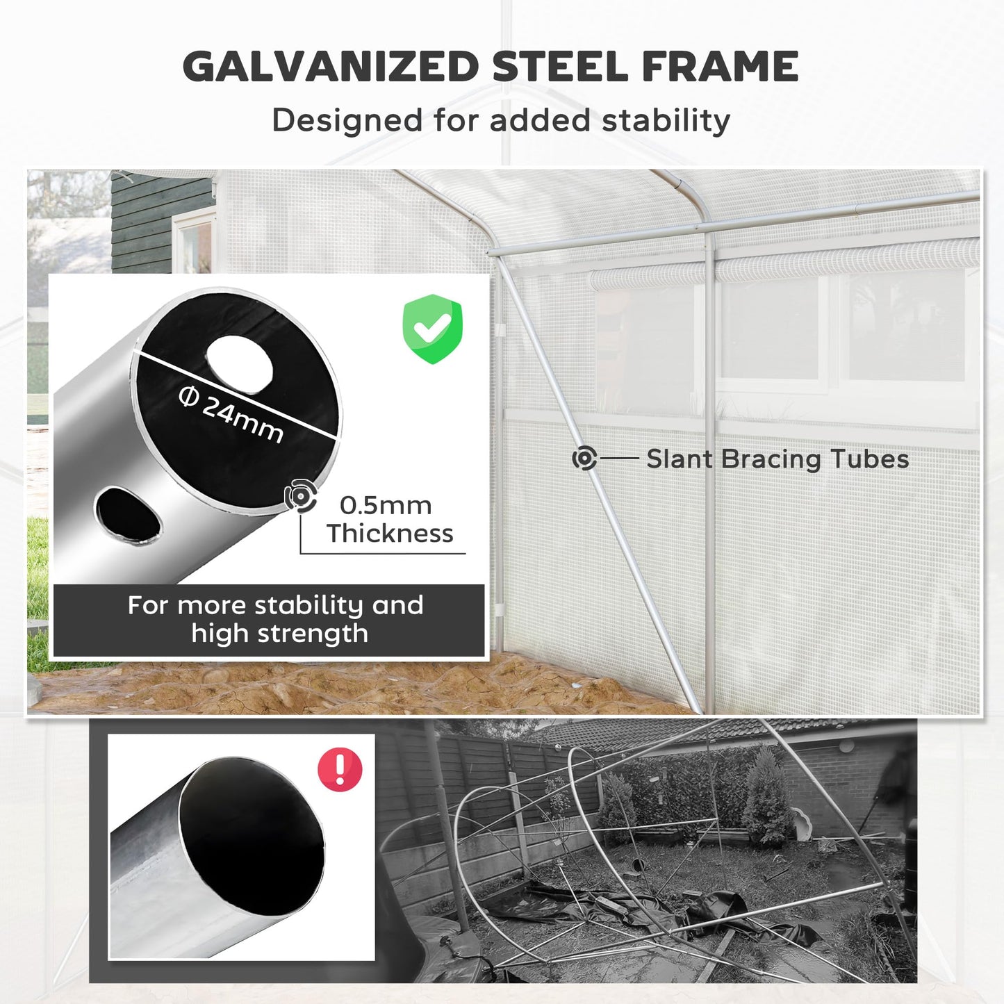 Outsunny 13' x 10' x 6.5' Hoop House Greenhouse with Large Windows and Zippered Door, Large Walk-in Tunnel Green House with Upgraded Galvanized Steel Frame, PE Cover, Gardening Plant Hot House, White