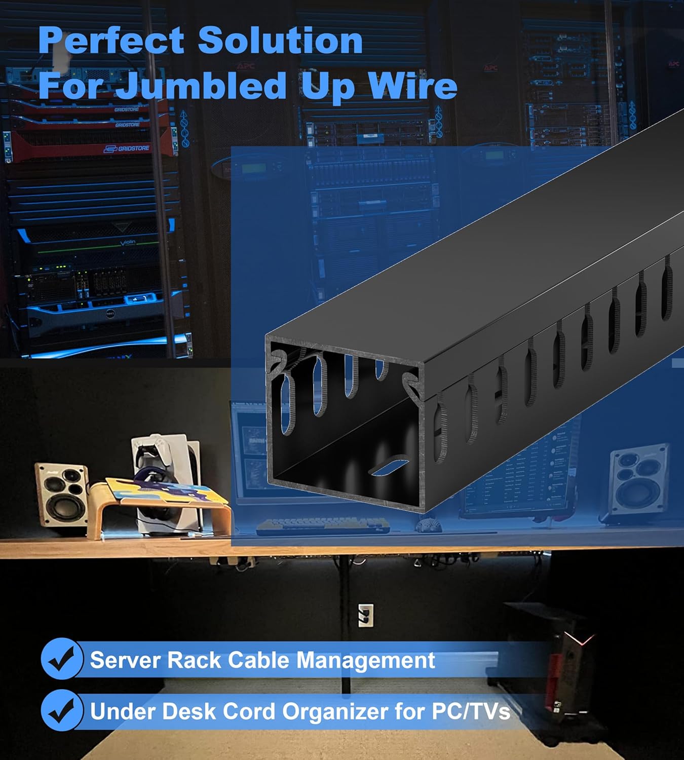 ZhiYo H1.4 W1.6in 66in (4X L16.5in) Professional Server Rack Cable Management Raceway, Cable Raceway Kit, Electrically