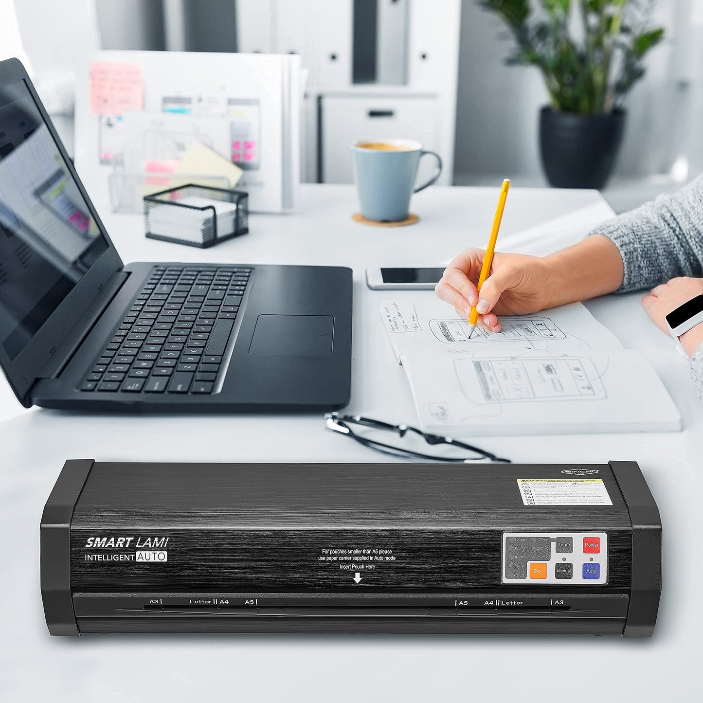 SINCHI Auto Sense 13" Heavy-Duty Laminator for Business & School, 3–10 Mil, 50s Warm-Up, 17s/Sheet, Works with Cardstock & Dark Prints, Never-Jam, Laminates 11x17, Includes 10 Sheets