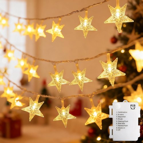 Echosari Star String Lights - Battery Operated LED Fairy Lights with Auto Timer | 158in, 8 Modes, Warm White
