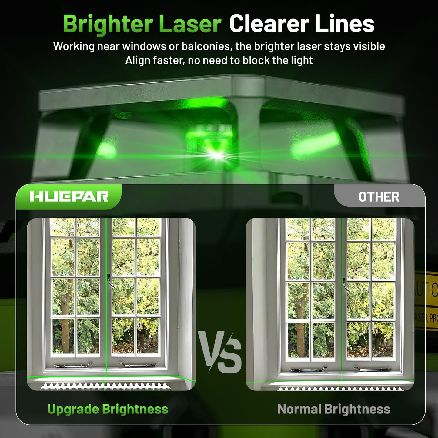 HUEPAR Laser Level 360 Self Leveling with LCD Screen, 4 x 360° High Brightness Rechargeable 4D Lazer Leveler Tool for Construction and Picture Hanging, Strong Magnetic Bracket&Hard Carry Case -Y04CG