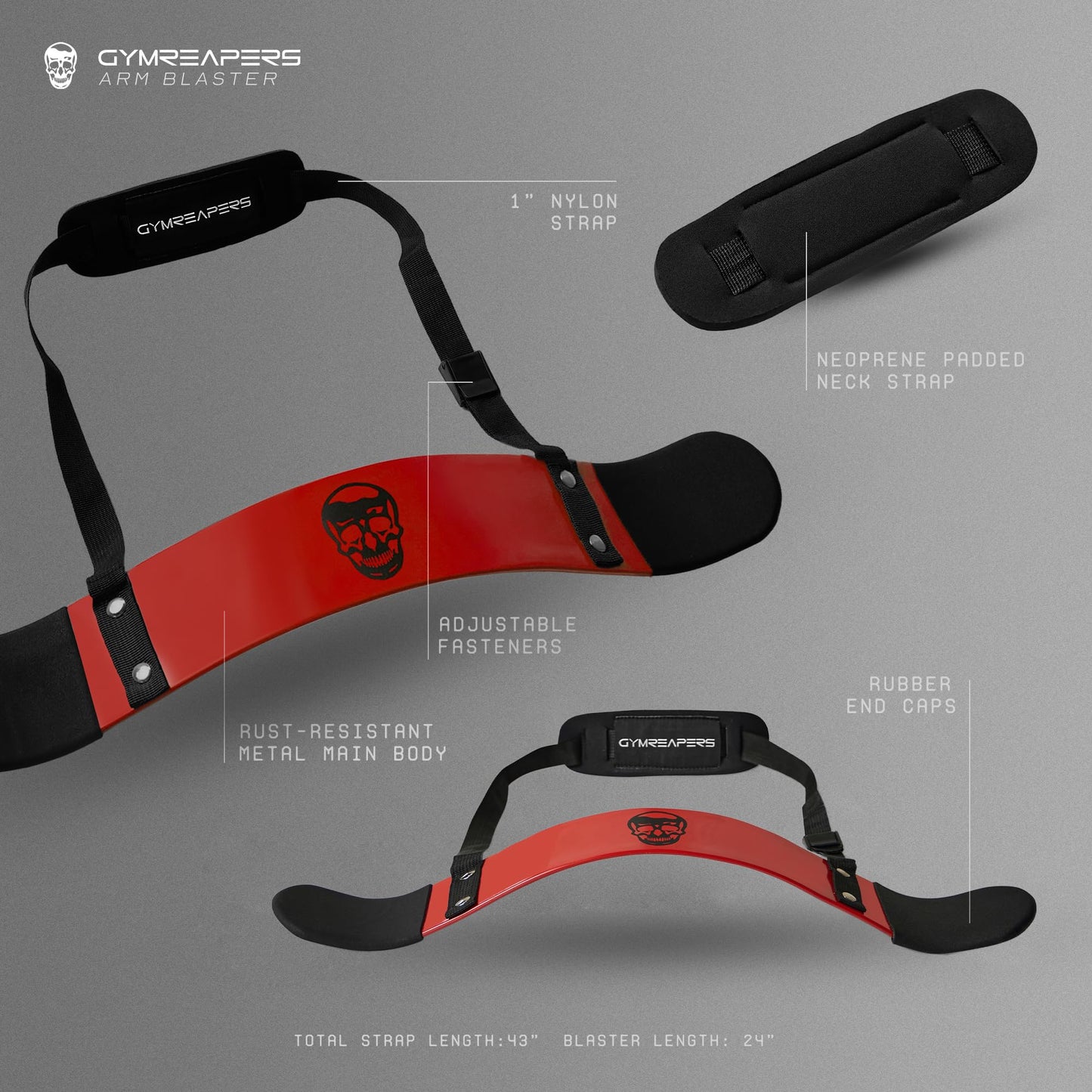 Gymreapers Bicep Arm Blaster - Thick Aluminum Support Bicep Curl Isolator w/Contoured, Padded Edges - Adjustable Bicep Bomber for Weightlifting & Bodybuilding (Red)