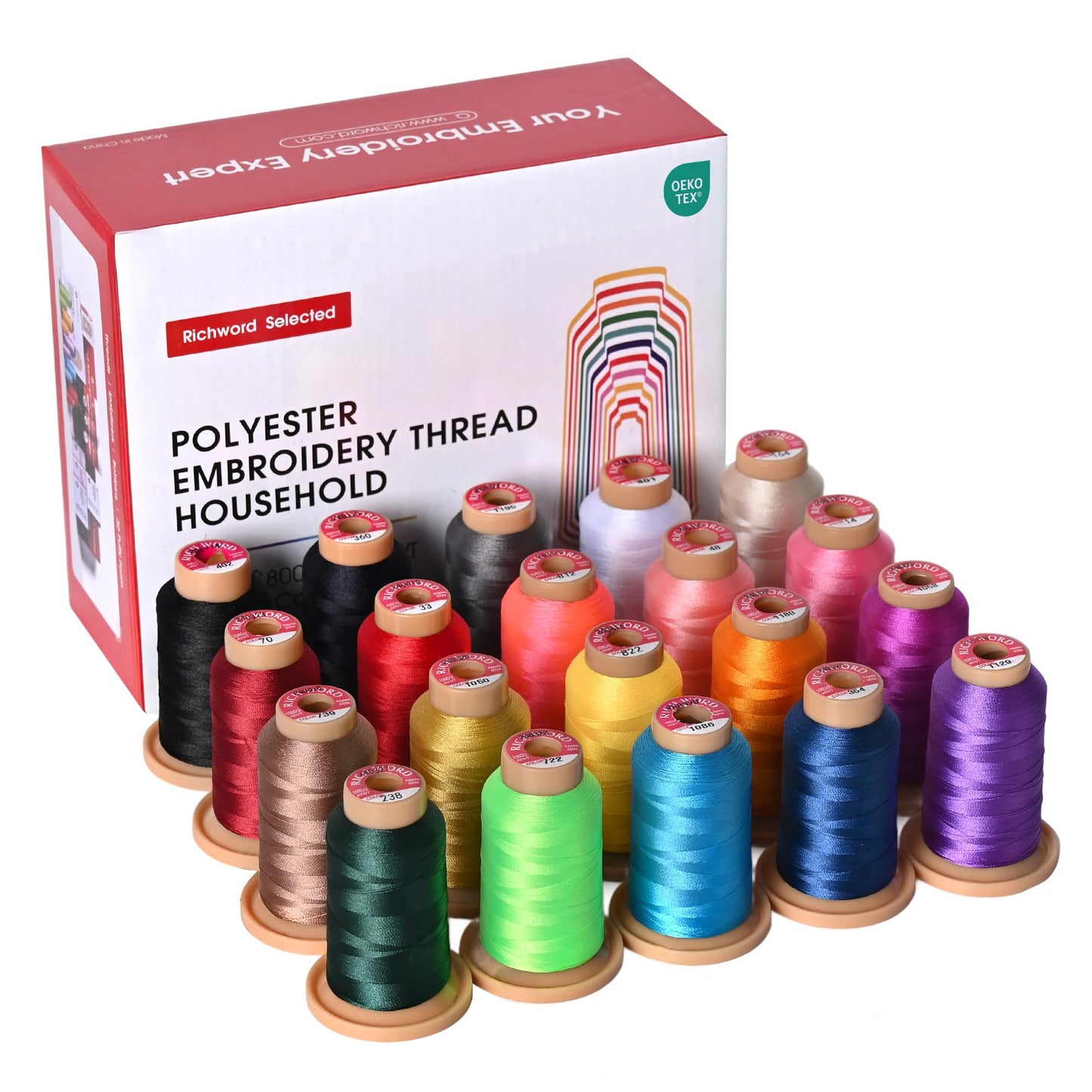 Poolin EOC06 +20 Colors Embroidery Threads+ 25pcs Prewound Bobbins+Wash Away+Tear Away