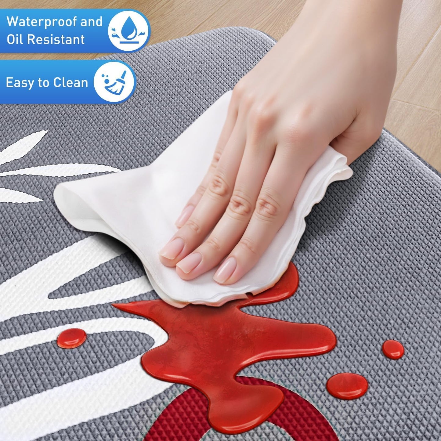 HappyTrends Kitchen Mat for Floor, 2PCS Cushioned Anti-Fatigue Kitchen Rugs, Waterproof Non-Slip Standing Mats and Rugs Set for Kitchen, Office, Laundry, Grey, 17.3"×30"+17.3"×47"