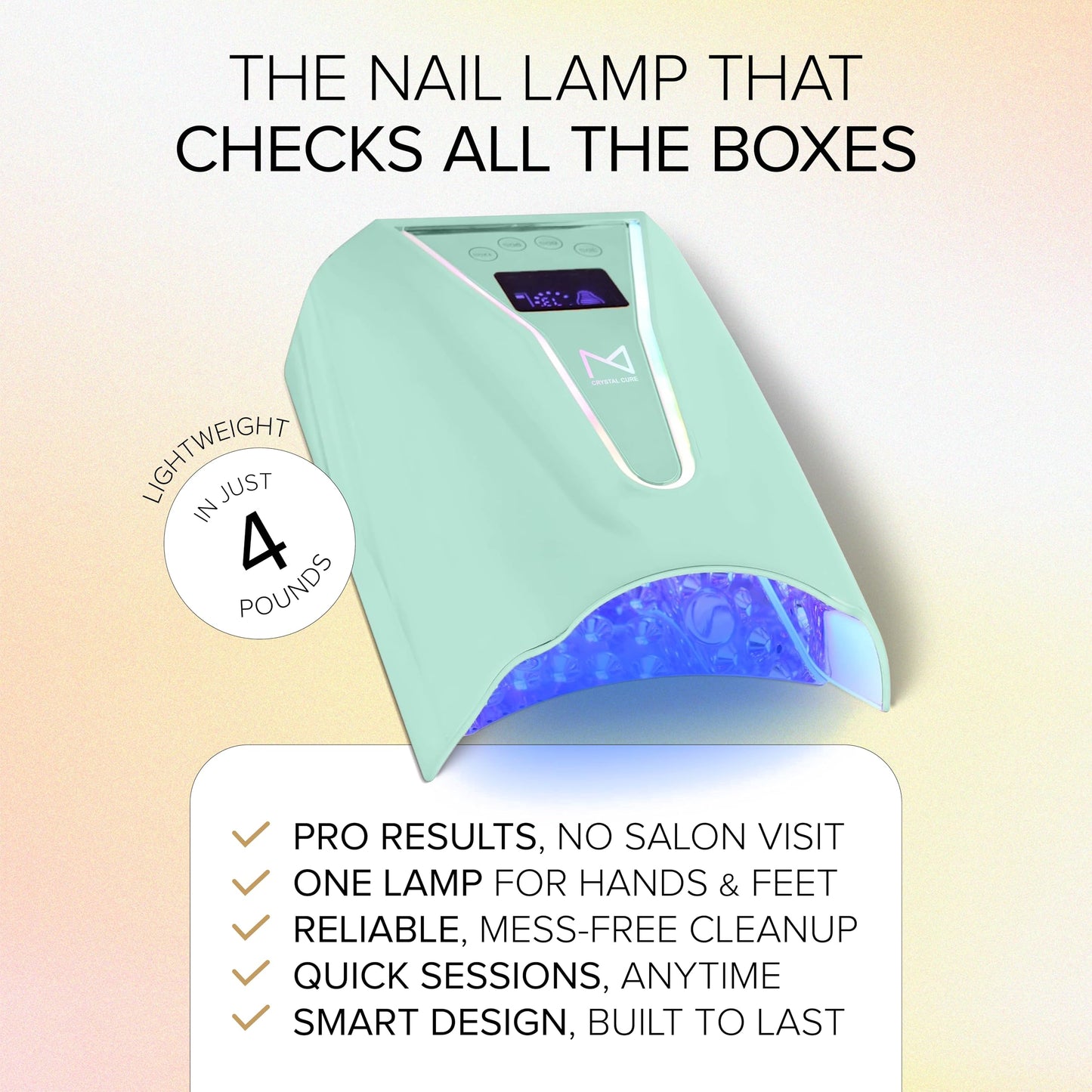 M - Crystal Cure 128W UV/LED Nail Lamp | Fast Curing with 45 Powerful 365nm+405nm LEDs | Cordless, Rechargeable, Auto Sensor | Professional Gel Nail Dryer for Manicures & Pedicures (Teal)