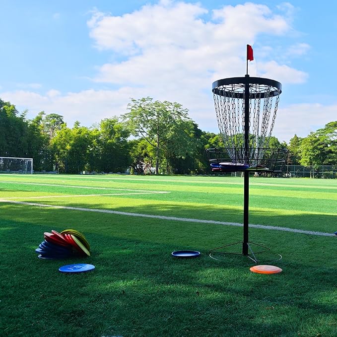 Disc Golf Basket with Discs | Portable Disc Golf Target with Heavy Duty 24-Chains Disc Golf Course Basket, Come with 6pcs Disc Golf Discs with Carry Bag