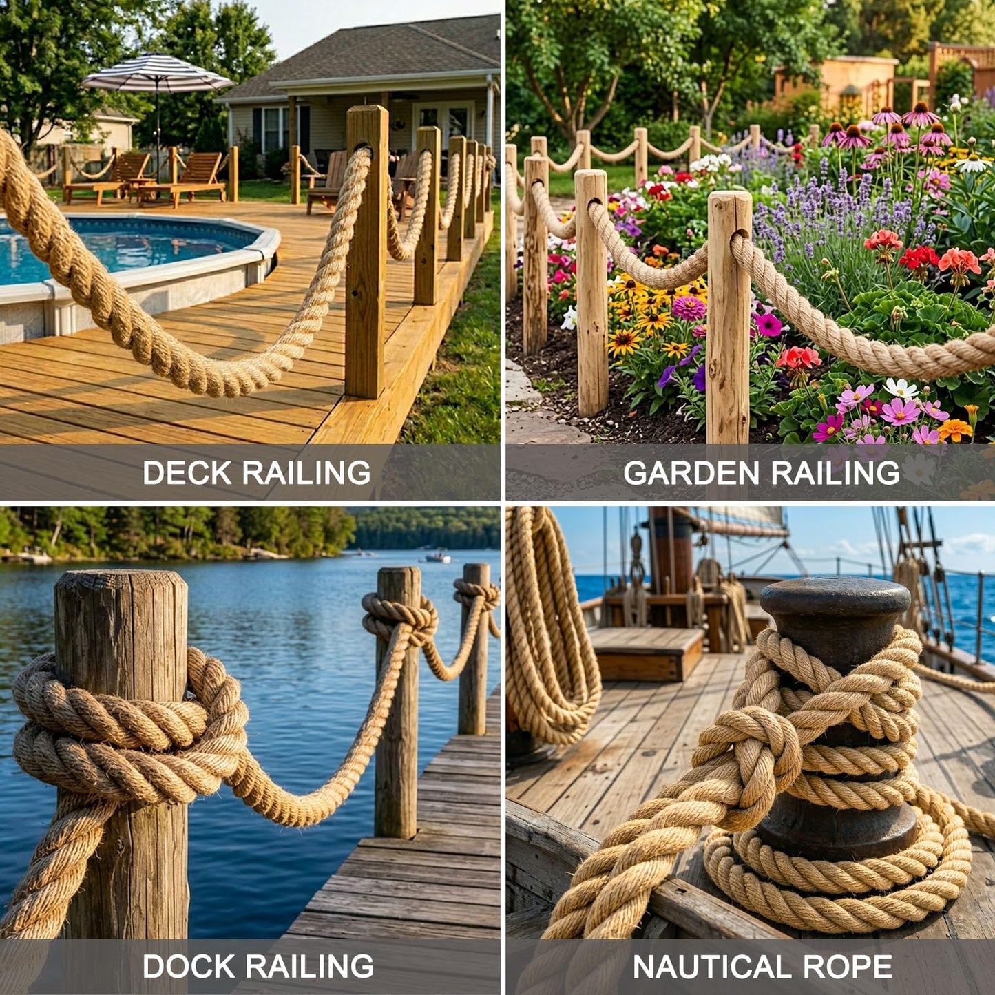 Natural Jute Rope (2 Inch x 50 Feet) Thick Hemp Rope Twisted Manila for Deck Railings, Swing Bed, Tug of War, Docks, Nautical, Decorating