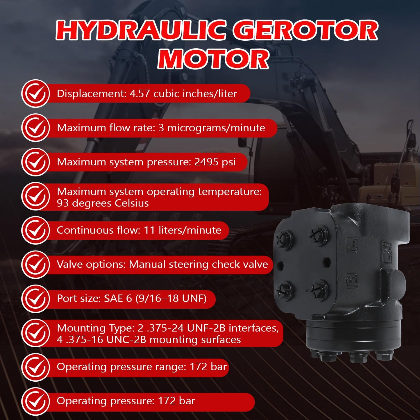 Zachager 211-1001-002 211-1001 Hydraulic Motor Steering Valve Direct Replacement for Eaton Char-Lynn 3 6 12 Series Cast Iron High Torque 3 gpm Max Flow 5625-18 UNF Ports 4.57 cu.in./min