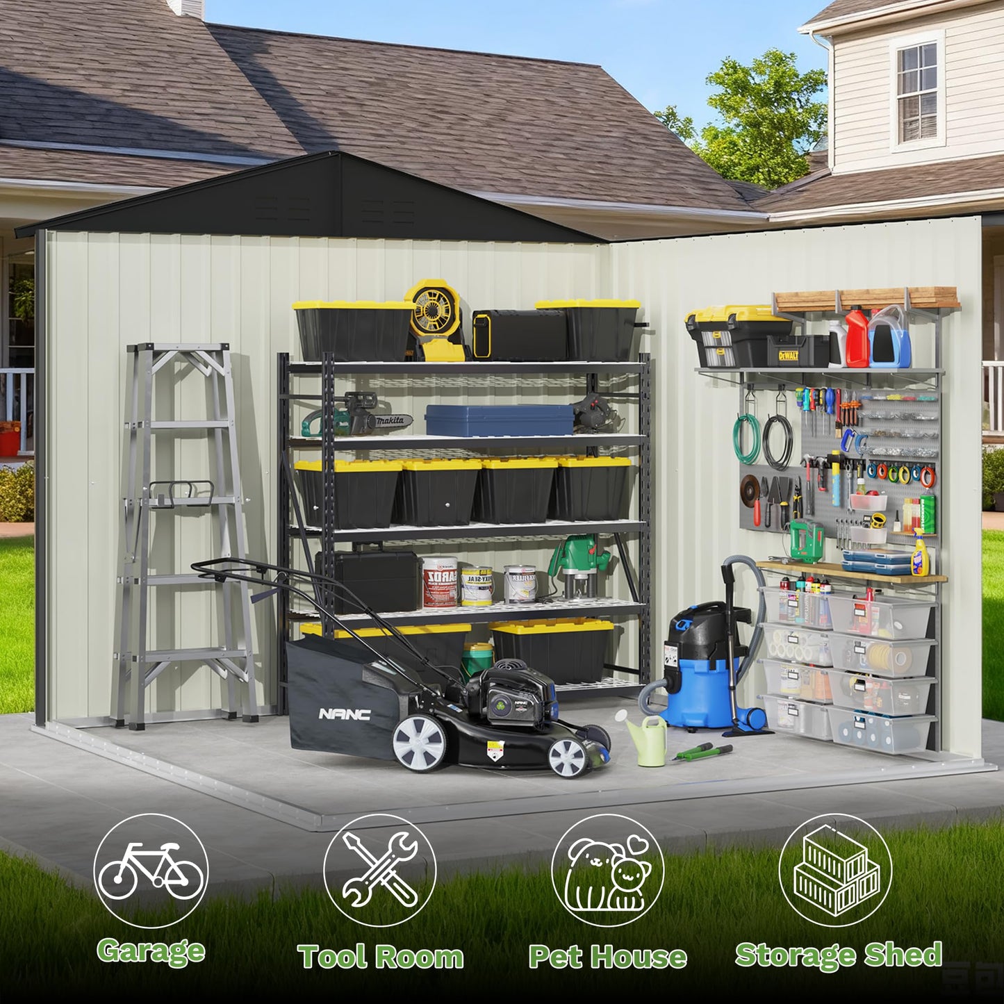 Patiowell 8x8 FT Outdoor Storage Shed, Heavy Duty Tool Metal Sheds with Lockable Doors and Updated Frame Structure for Backyard Patio Lawn, Black