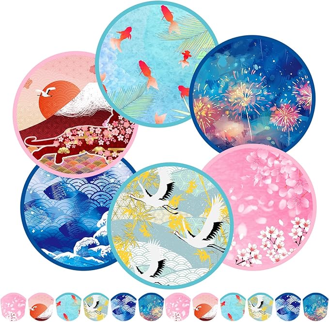 Mototo Foldable Flying Disc Fans, 30PCS Japanese Foldable Disc Fan 8 Inch Pop up Round Collapsible Hand Fan Bulk with Pouch for Women Purse Travel Beach Game Wedding Party Favor Decoration, 6 Style
