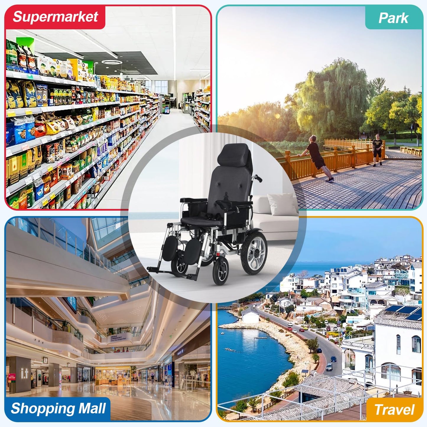 Reclining Foldable Electric Wheelchairs for Adults,Remote Control Electric Wheelchair,Lightweight Power Motorized Wheelchair,All Terrain Reclining Wheelchairs,Elder Mobility Aid-Airline Approved