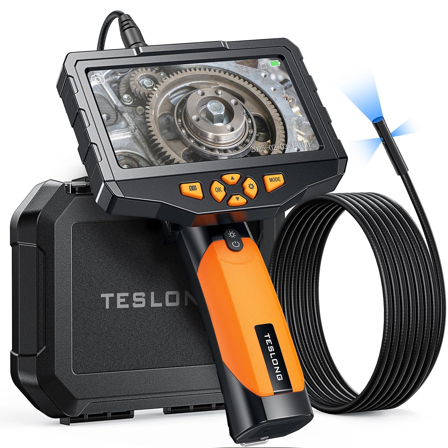 Triple Lens Borescope Inspection Camera, Teslong Professional Endoscope with Light, Digital Video Scope Camera, 5" IPS Screen, Waterproof Flexible Cable for Automotive/Home/Wall/Pipe/Car (10FT)