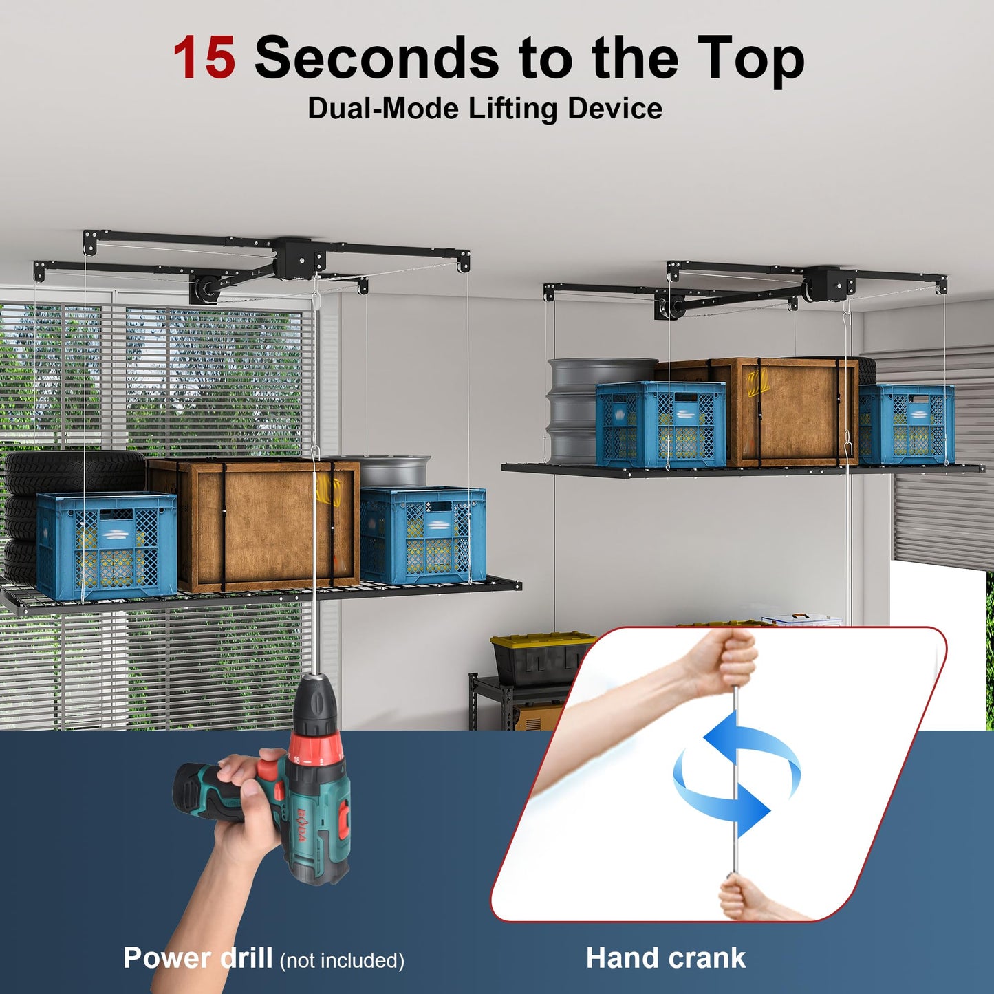 Runboll 4 x 8 Overhead Garage Storage Rack, Ceiling Racks for Garage, Organization Shelving, Adjustable Hanging Shelf, Grey, 19"-143" Height Adjustment