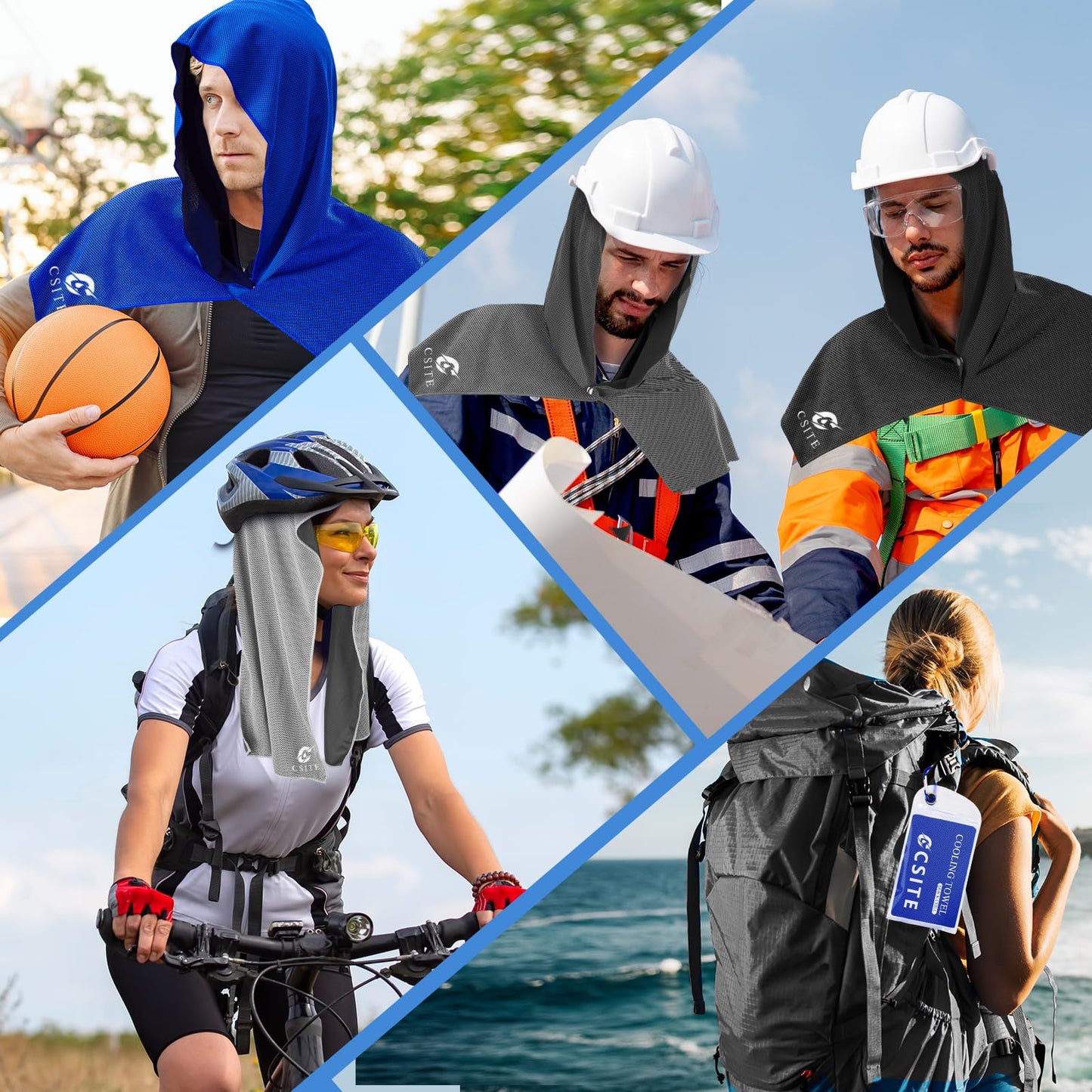 CSITE 2 Pack Cooling Hoodie Towels, Instant Cooling Towels for Neck and Face, UPF 50 Sun Protection, Ice Towel for Hot Weather, Head Towel for Sports, Camping, Cycling & More Activities