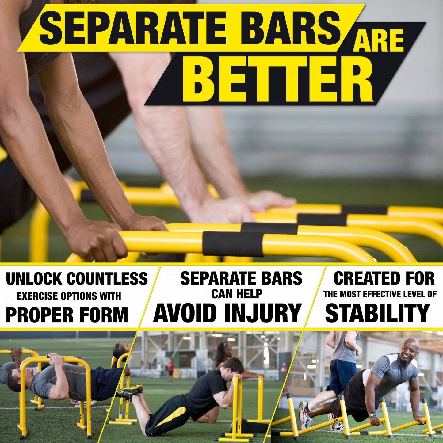 Lebert Fitness Dip Bar Stand - Original EQualizer Total Body Strengthener Pull Up Bar Home Gym Exercise Equipment Dipping Station - Hip Resistance Band, Workout Guide and Online Group - Yellow