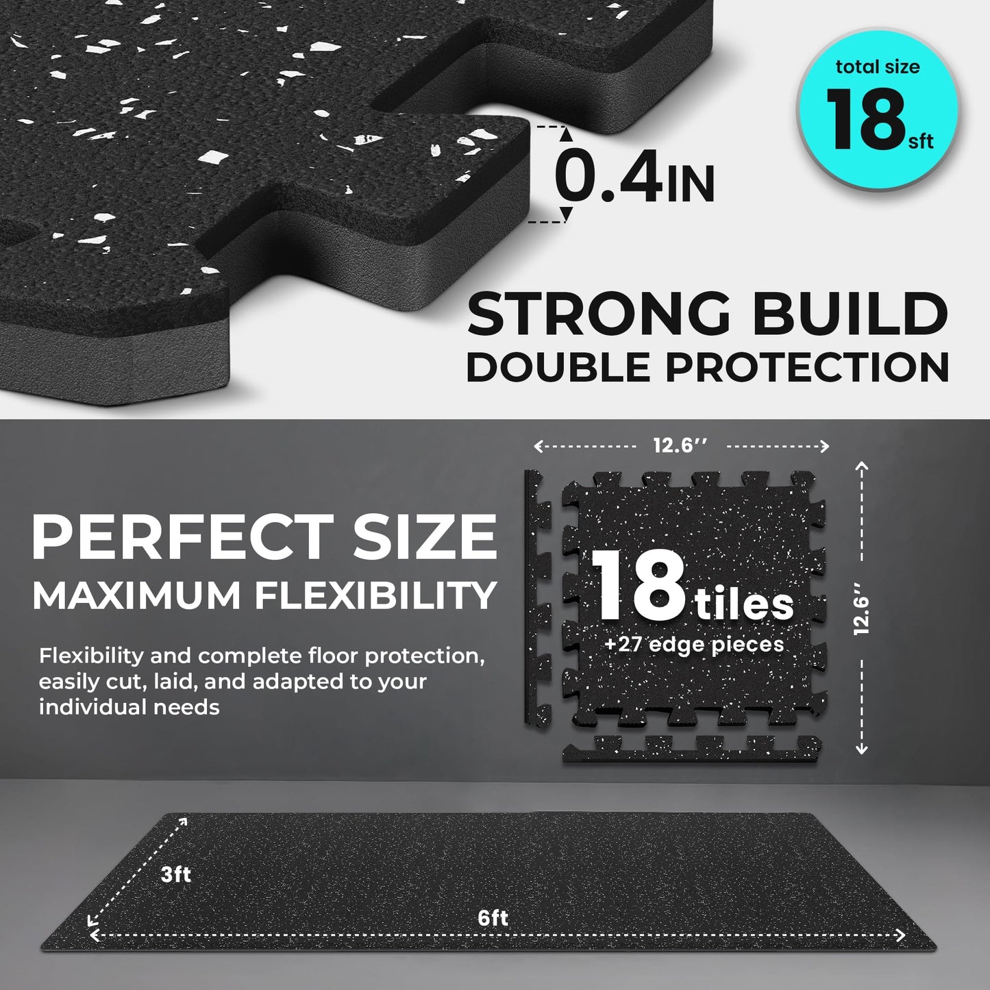 bemaxx Gym Mats Set - 18 pcs EVA Interlocking Foam Floor Tiles (12.6"x12.6"x0.4") 18sqft Protective Gym Flooring Sports Home Workout Exercise Mats Puzzle Garage Fitness Play-Room Pool Treadmill Bike