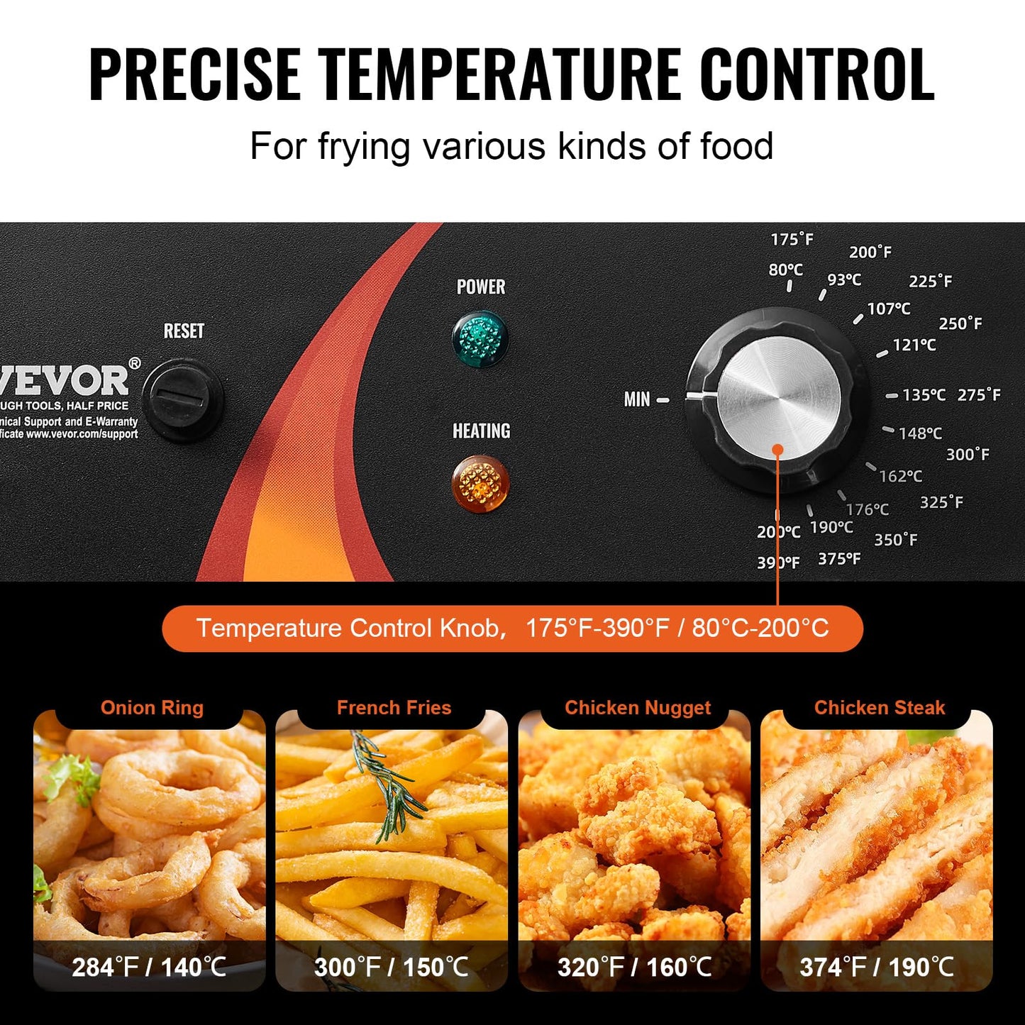 VEVOR Commercial Deep Fryer, 1750W Electric Countertop Fryer with Basket & Height-Adjustable Feet, 12Qt / 11.5L Stainless Steel Single Oil Fryer, Temp Control, Overheat Protection, for Restaurant Use