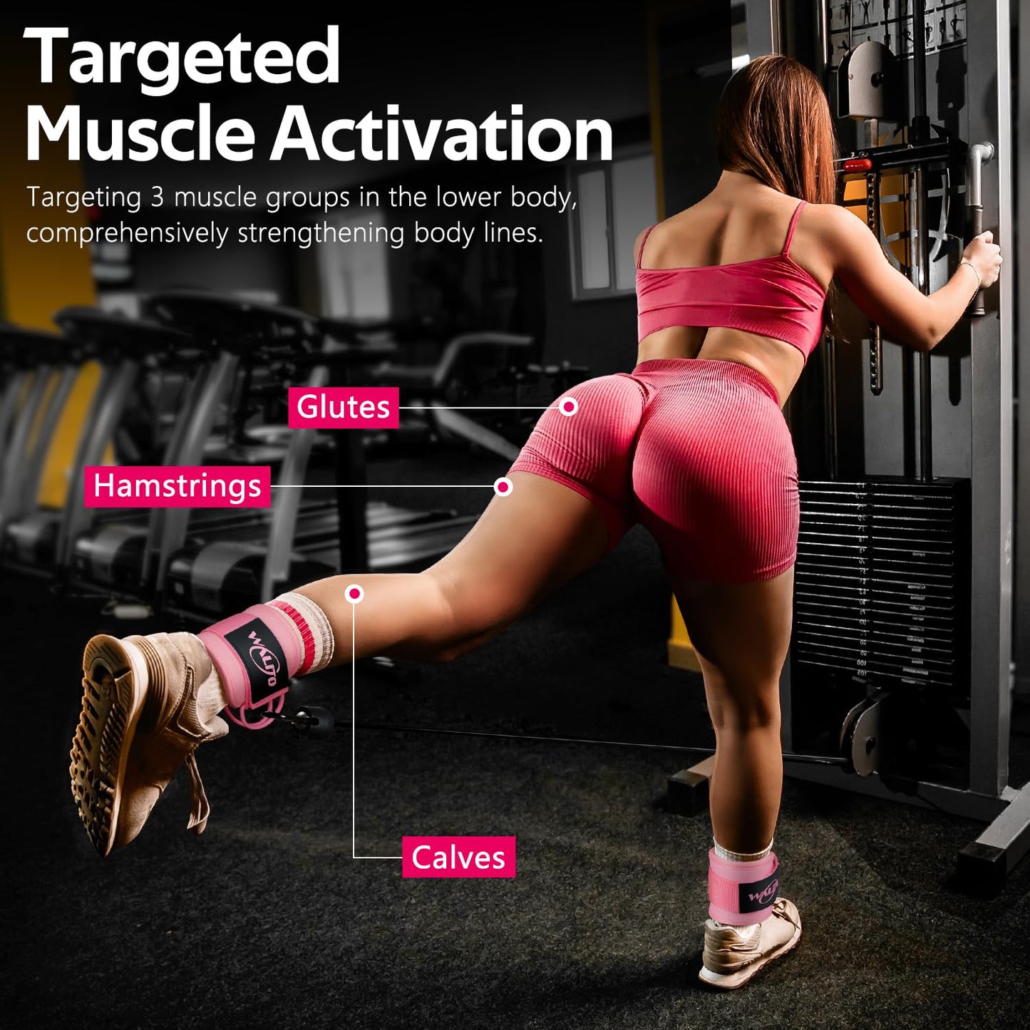 WALITO Gym Ankle Straps for Cable Machines Women & Men - Glute Kickback Ankle Cuff, Adjustable Cable Machine Accessories for Leg Extensions, Hip Abductors & Lower Body Workouts (Pair-Macaron Pink)