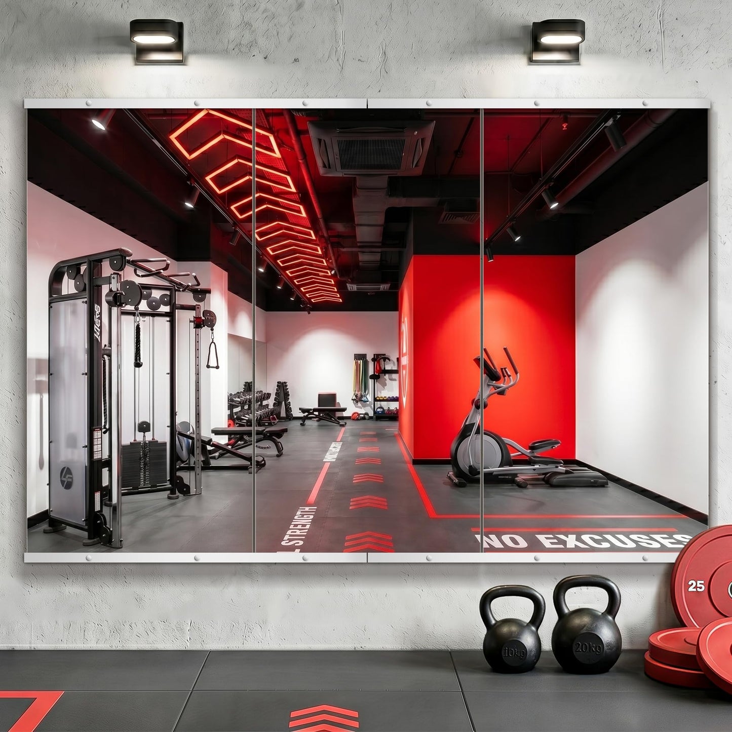 AMOISE Home Gym Mirror for Wall, 50"x25"-3PCS Frameless Tempered Glass Mirror, Large Full Length Mirror for Garage, Workout, Yoga Room, Dance Studio & Home Exercise