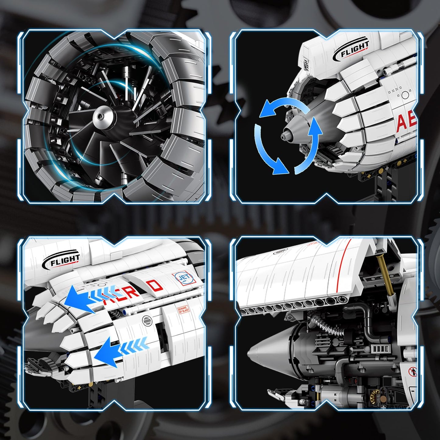 Reobrix Aircraft Turbofan Engine Building Sets, Engine Model Kit that Works, Mechanical Engineering Building Blocks with Motor, 1813 Pcs STEM Airplane Engine Model Building Kits for 14+ (No.33019)