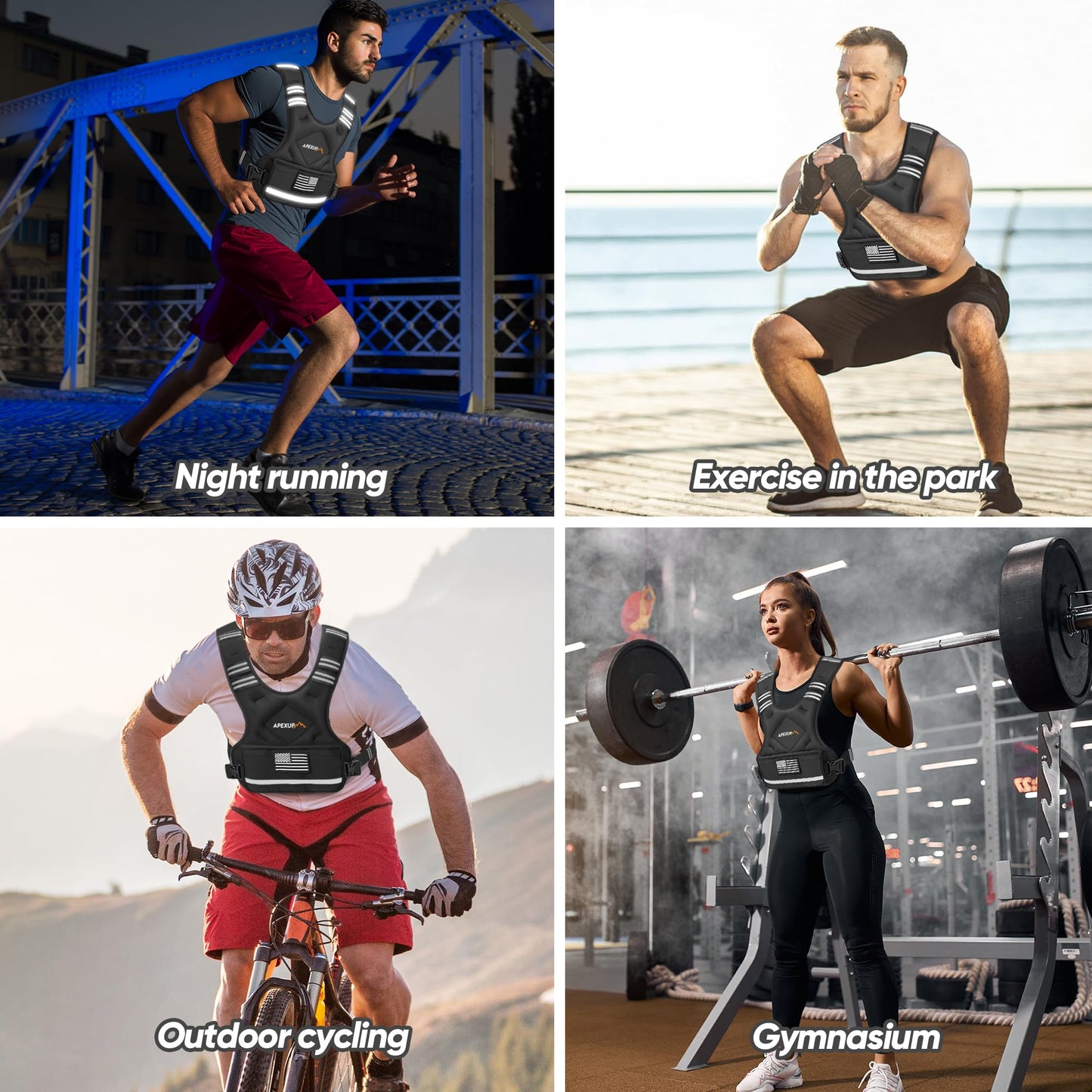 APEXUP Adjustable Weighted Vest, 4-10lb/12-18lb/20-32lb Vest with 6 Ironsand Weights and Large Pocket, Weight Vest for Men Women Strength Training, Running, Walking (4-10lb, Black)