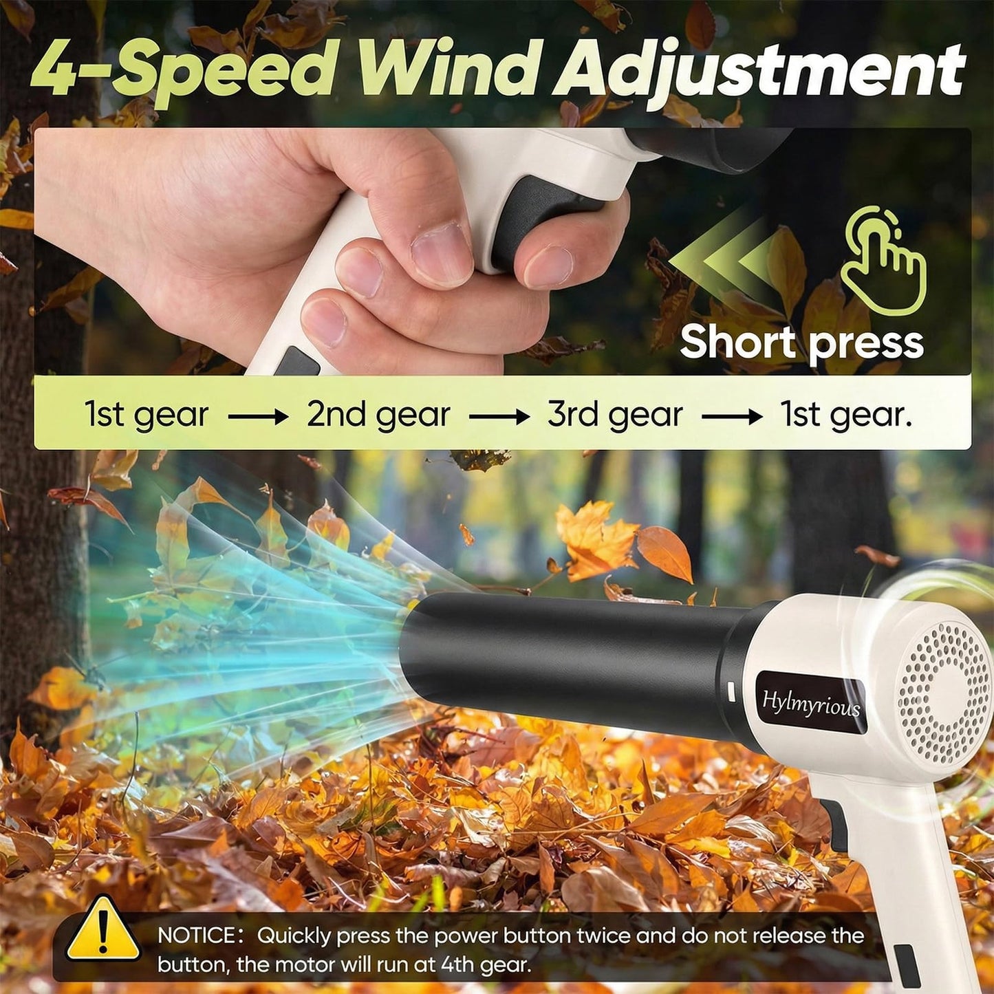 Hylmyrious Leaf Blower Cordless with Battery and Charger 100,000 RPM Jet Dry Blower Handheld Turbo Fan 2x21V Batteries for Car Drying Patio