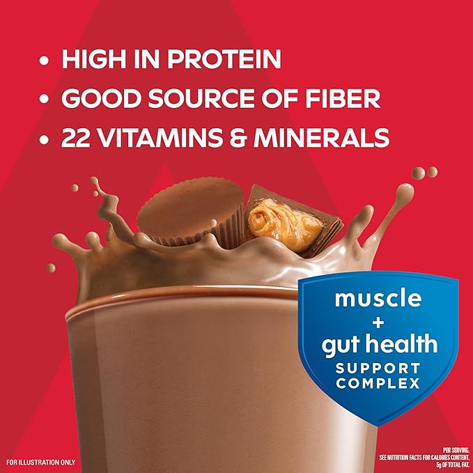 Atkins Strong High Protein Shake, Chocolate Peanut Butter Flavor, 30g Protein, Low Carb and Low Sugar Shake, Keto Friendly, Gluten Free, Muscle and Gut Health Support Complex, 12 Count