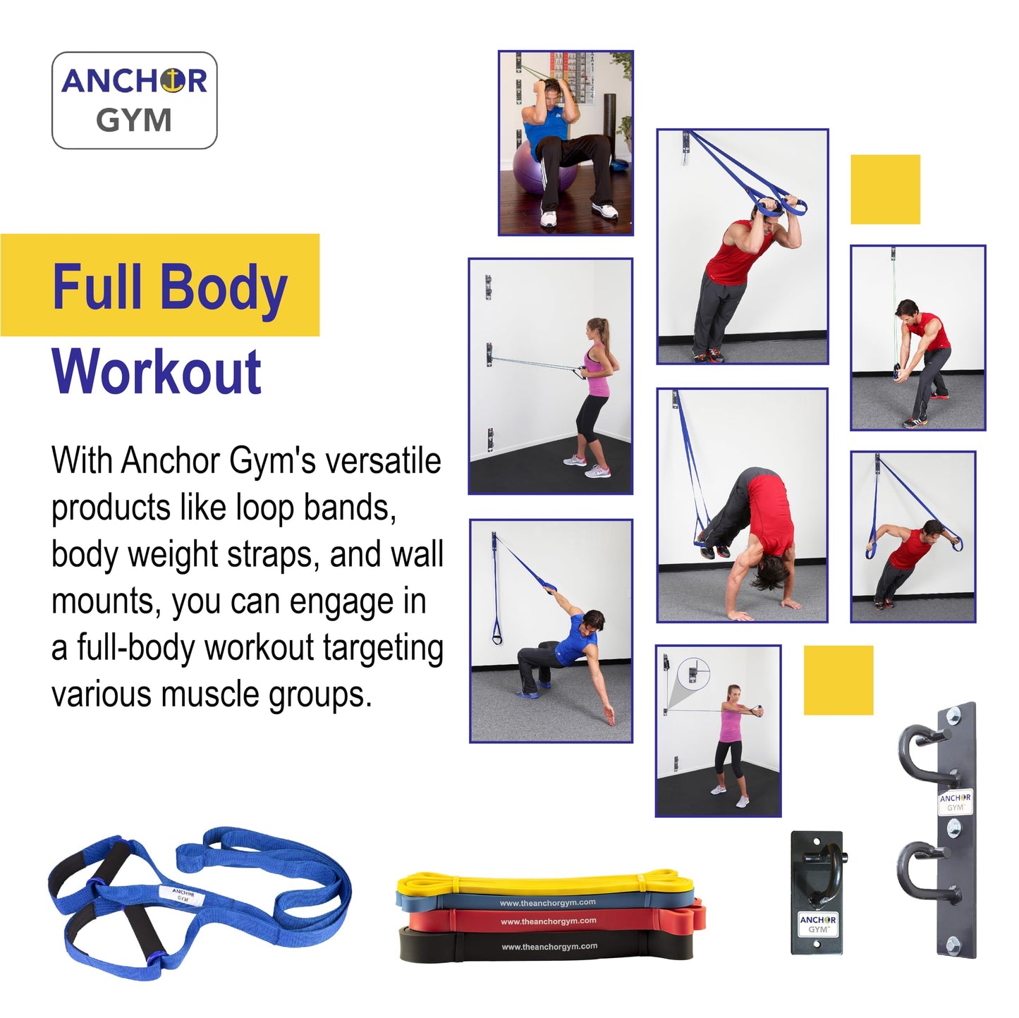 Anchor Gym Body Weight Resistance Straps - Adjustable Body Weight Training Straps, Stretching & Full-Body Training - Exercise Straps with Handles for Home Gym Workouts