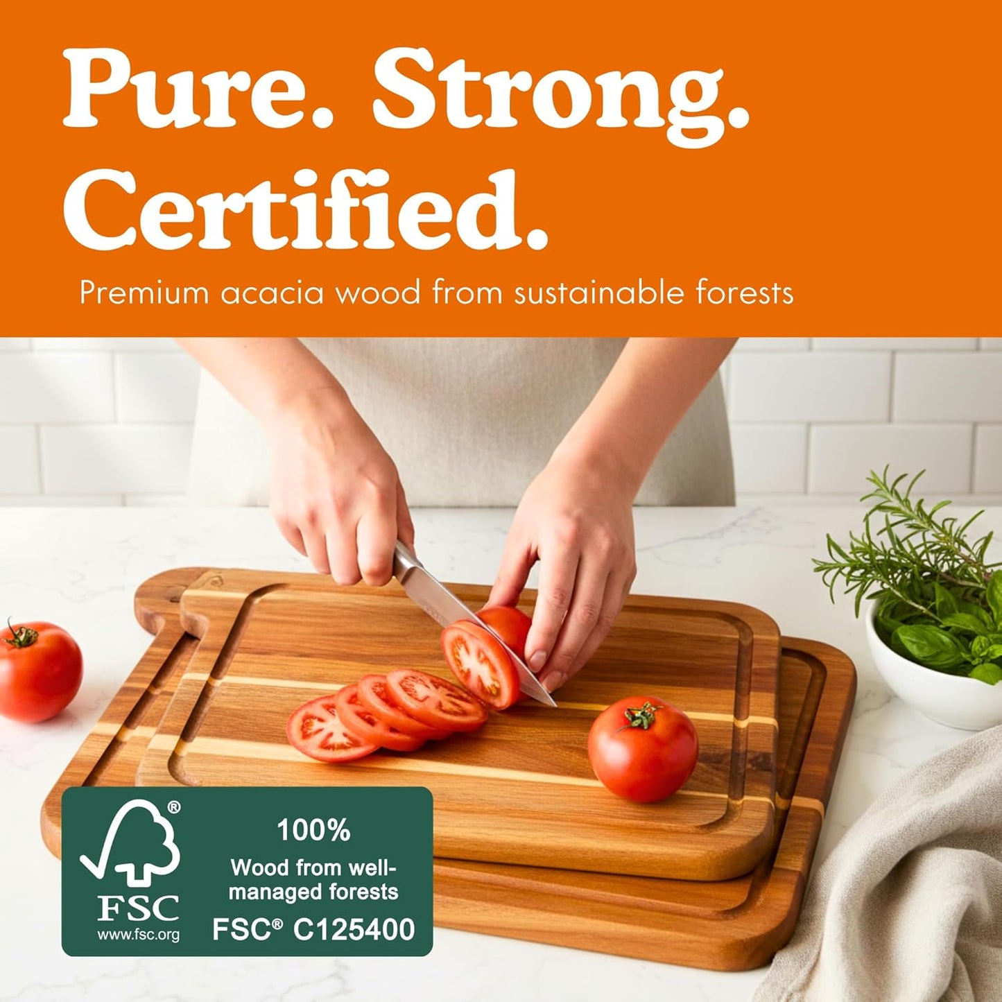 Ziruma Non-Toxic Cutting Boards Set | FSC Acacia Wood, Oil-Free | 3 Kitchen Chopping Boards