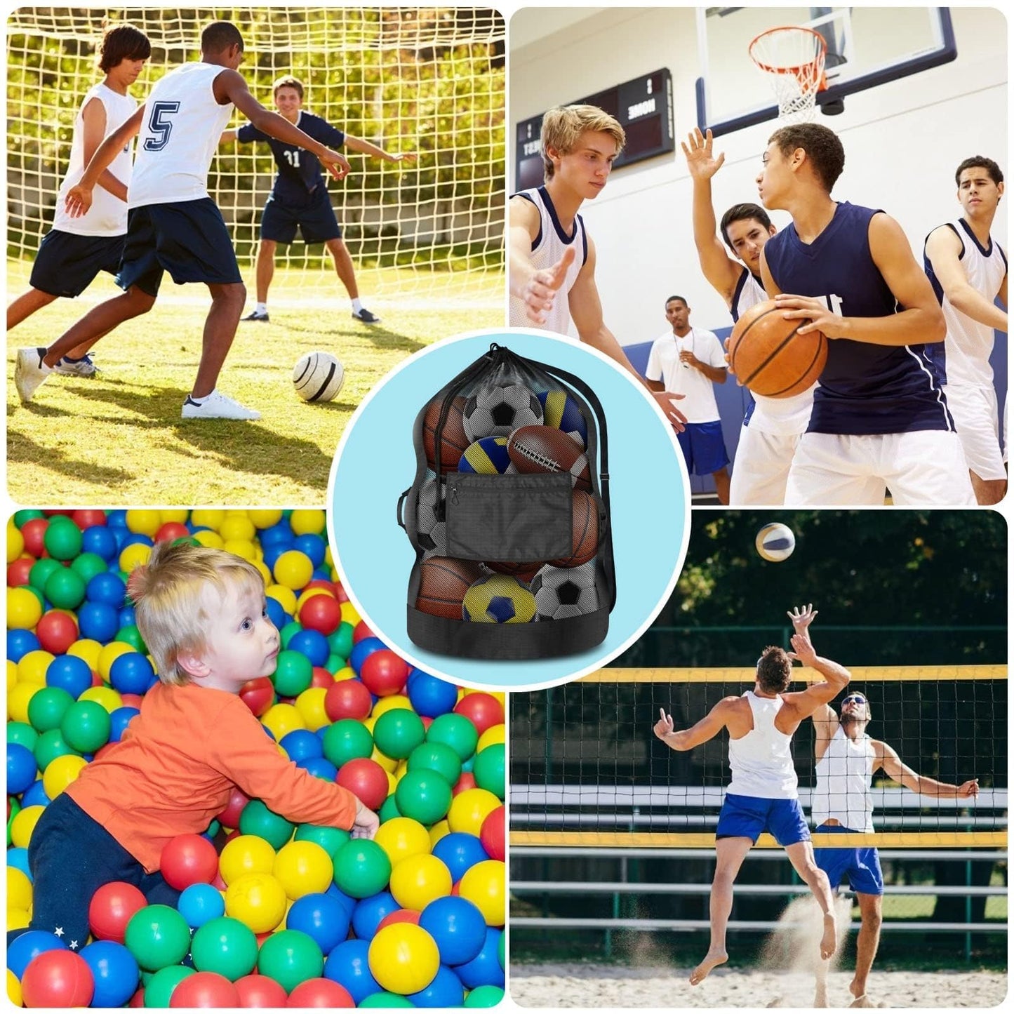 BROTOU Extra Large Sports Ball Bag, Upgrade Thicken Ball Bags for Coaches, Adjustable Shoulder Strap and Hanging Ears with Handle, Mesh Sports Bag for Holding Basketball, Volleyball, Swimming Gear