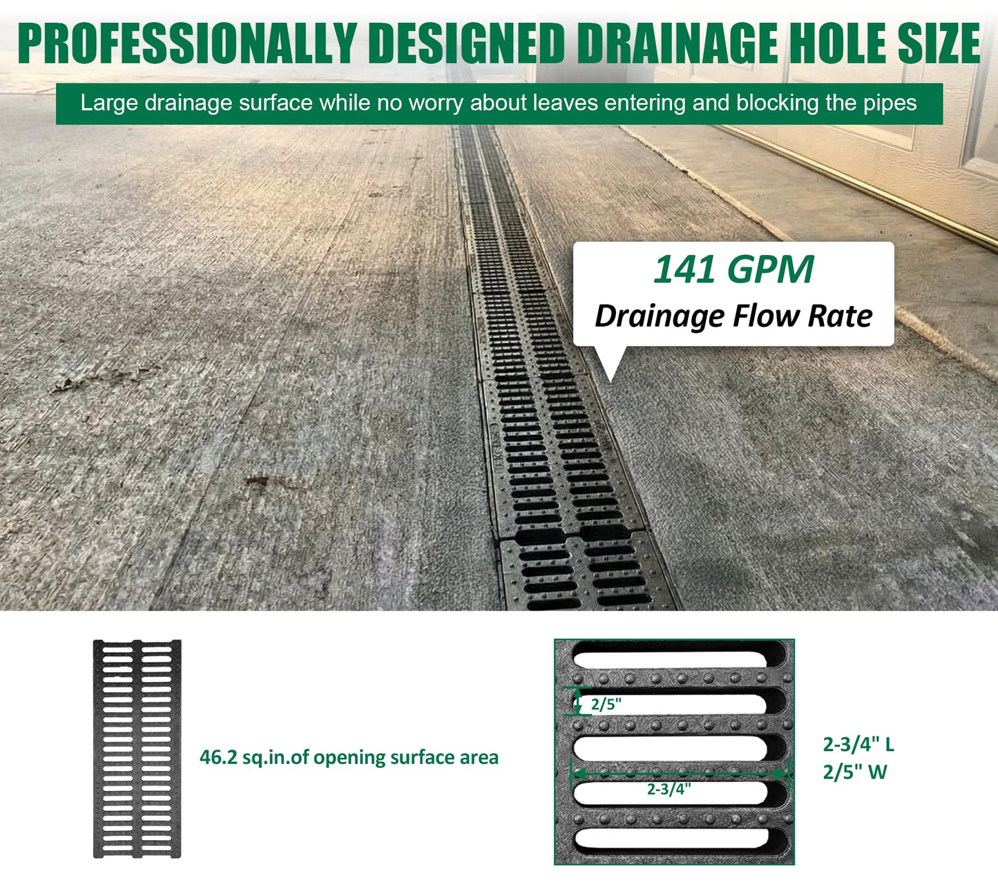 Natotela 6 Pack Driveway Polymer Plastic Trench Drain Grate-19.7x7.9x1.6 in. Heavy Duty Channel Drain Cover,Total Length 118 in Polymer Drain Strainer,Outdoor Drainage Grates for Garage,Parking Lot