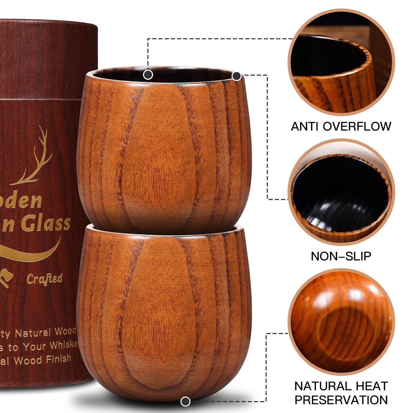 Original Charred Wooden Bourbon Drinking Glass, 11oz Handcrafted Whiskey Glasses for Men, Unique Unbreakable Old Fashioned Whiskey Glass for Dad, Husband or Bourbon Lovers