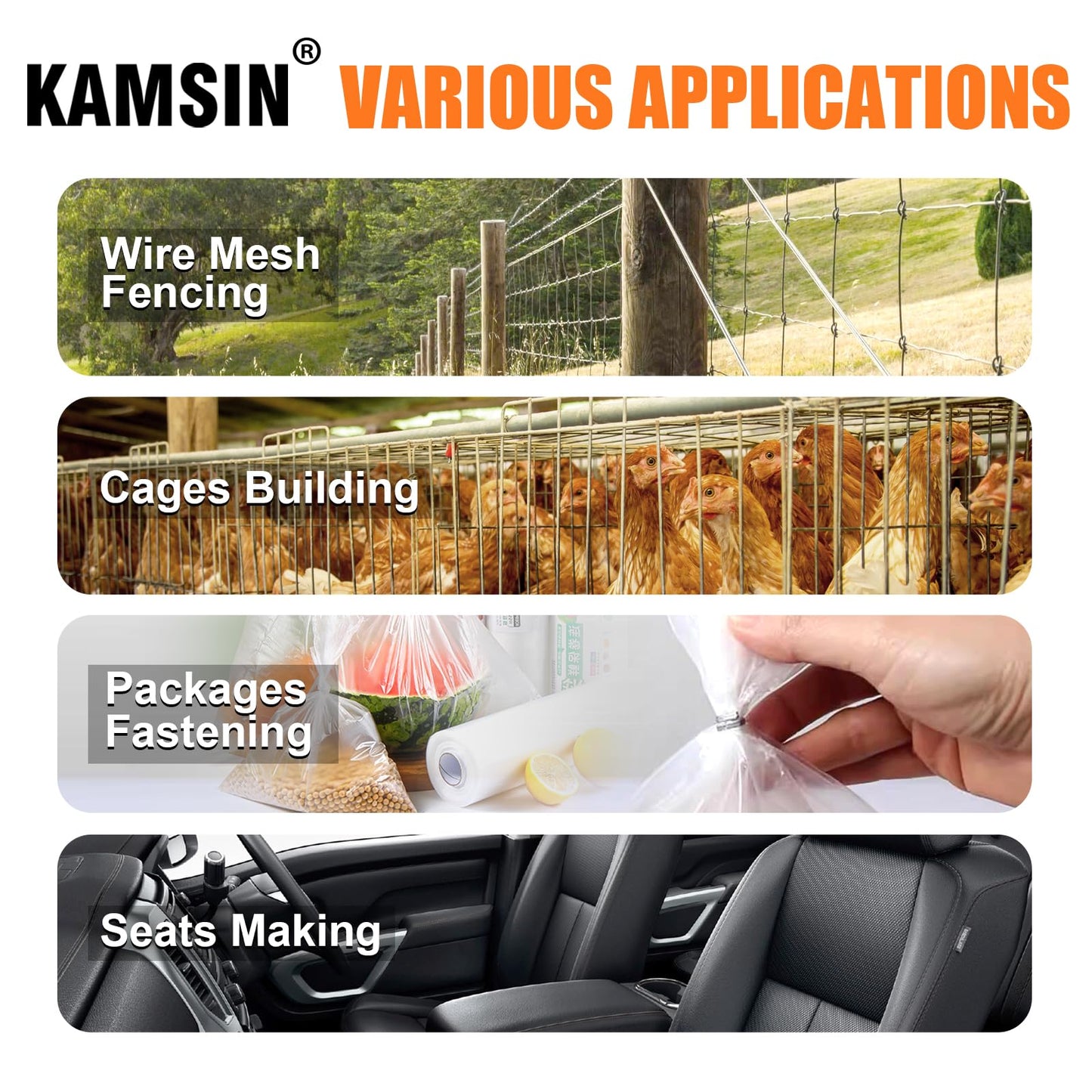 KAMSIN K-SC760 16 Gauge Pneumatic Hog Ring Gun with 1000PCS Hog Ring Staples, 1/2-Inch Crown, 3.0-4.8mm Closure Diameter Hog Ring Pliers C Ring Gun for Mattress, Fencing, Wire Cages